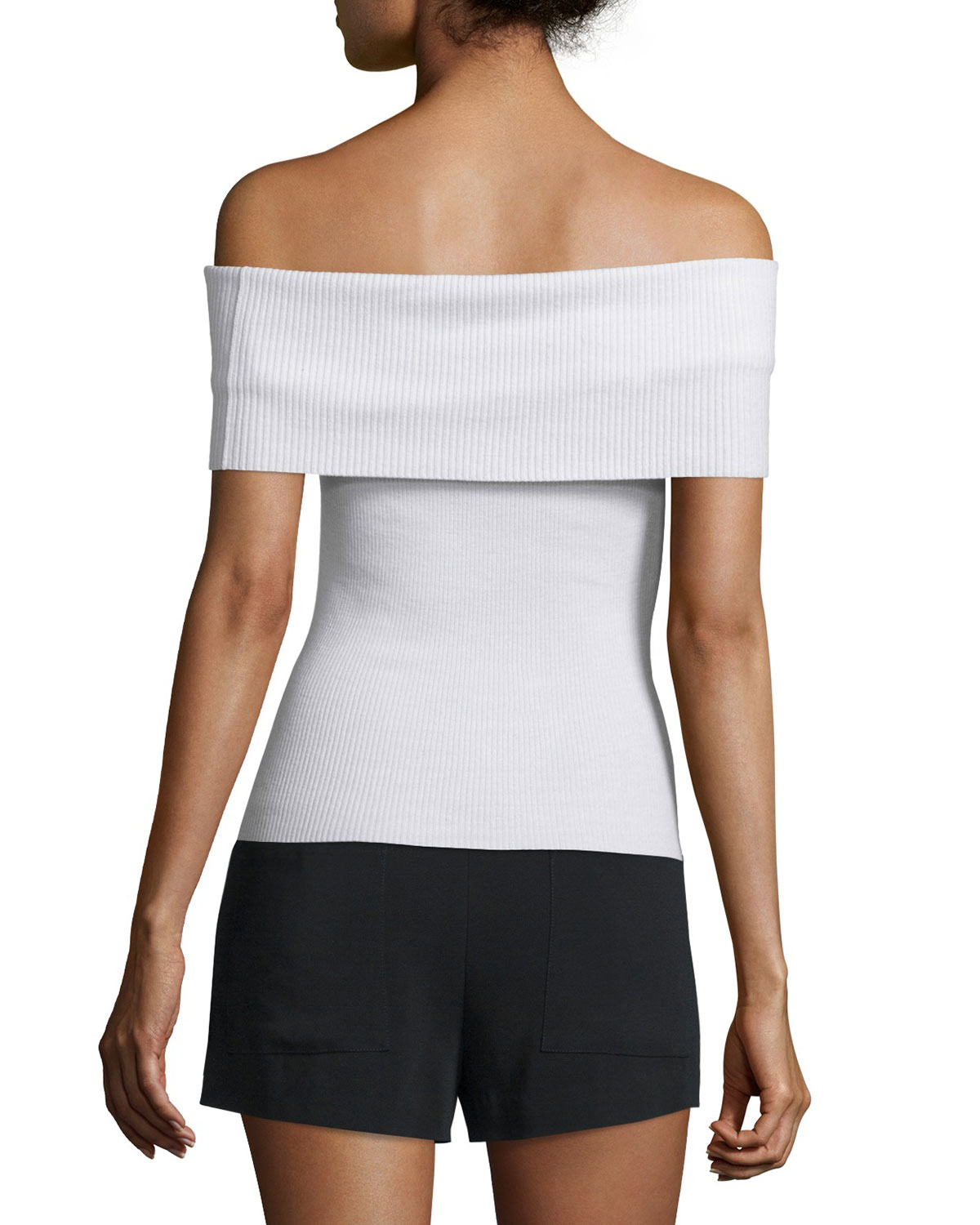 Sean Off-the-Shoulder Ribbed Merino Top, White