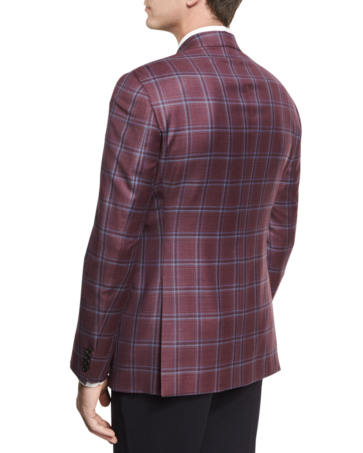 Plaid Wool Two-Button Sport Coat, Bright Pomegranate 