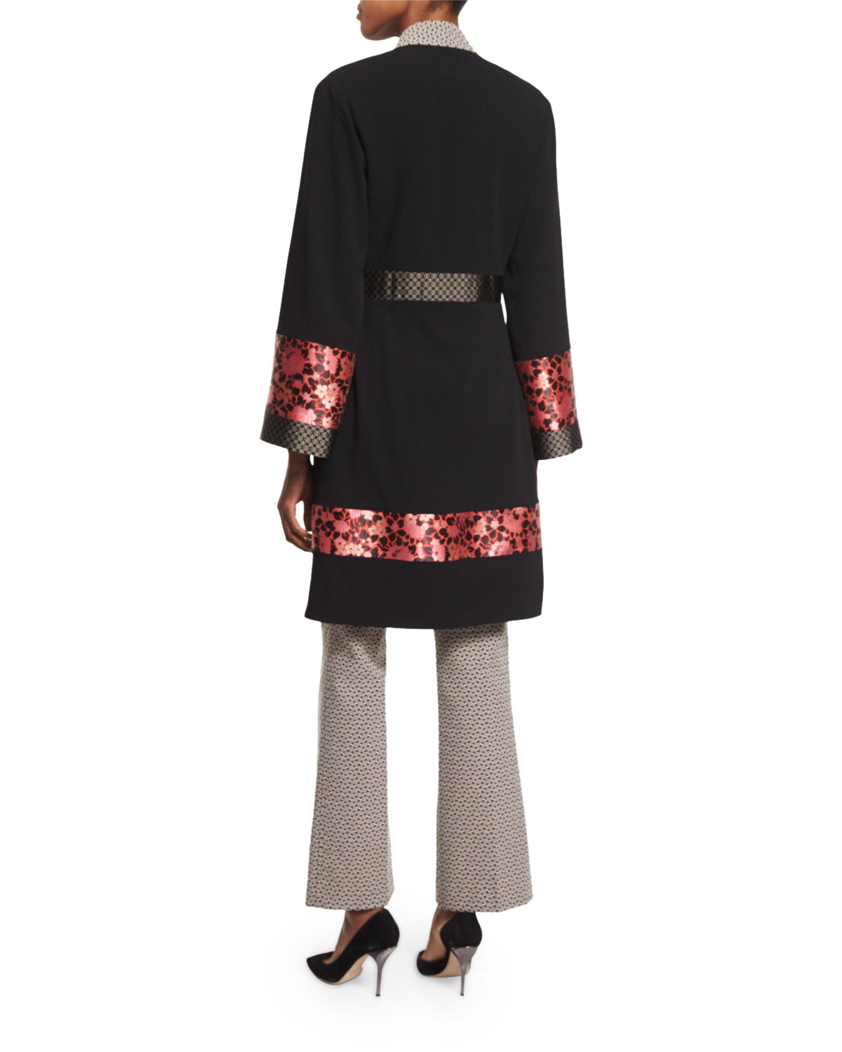 Long-Sleeve Kimono Topper Coat, Black