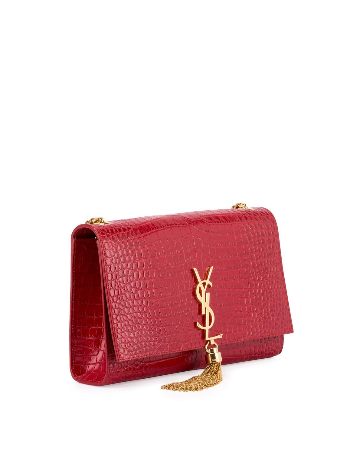 Kate Monogram Medium Crocodile-Embossed Tassel Shoulder Bag