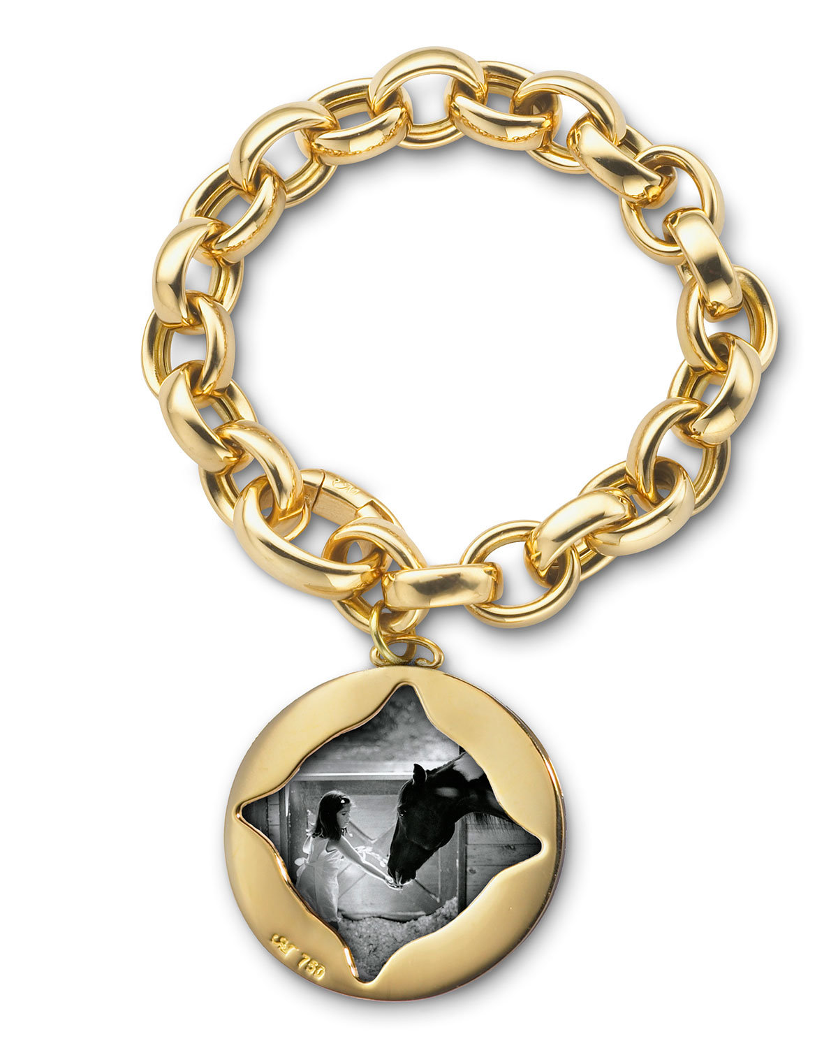 18K Gold Rosalind Hand-Engraved Photo Charm Link Bracelet