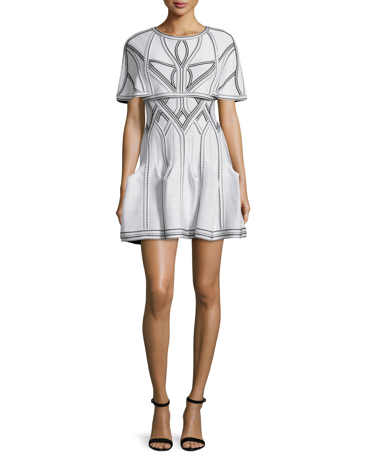 Godet-Pleated Tank Dress, Alabaster/Combo