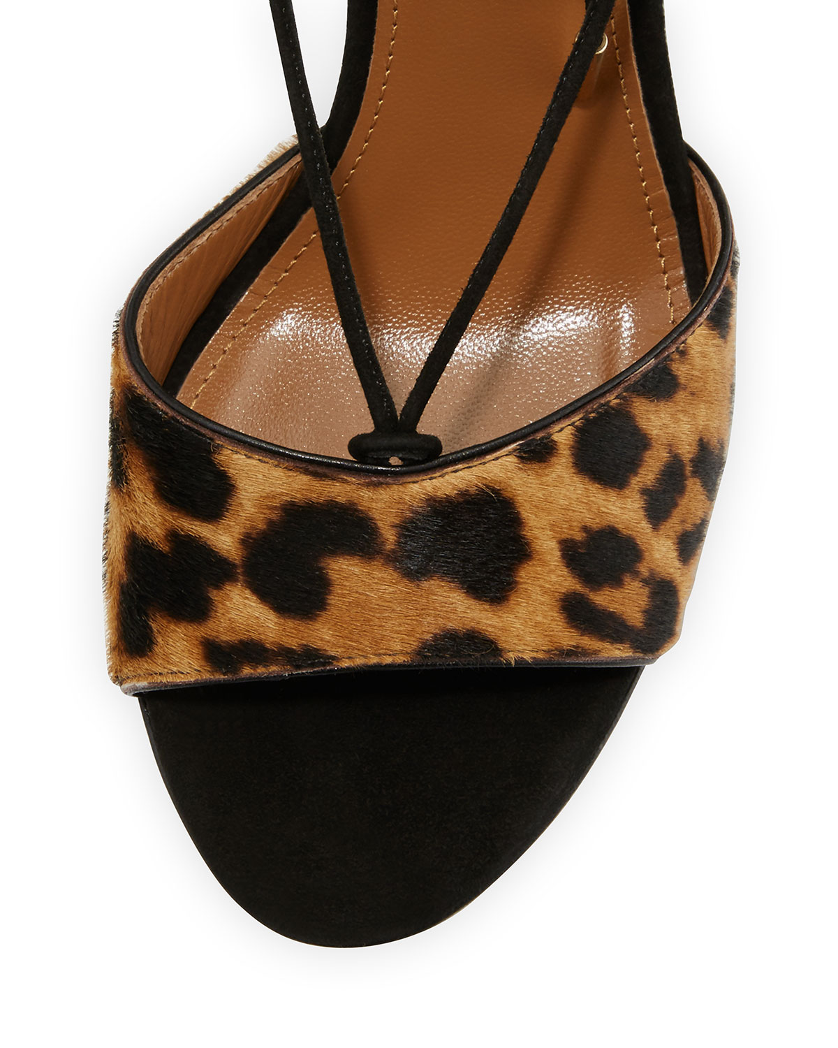 Austin Calf-Hair Lace-Up Sandal, Caramel Leopard