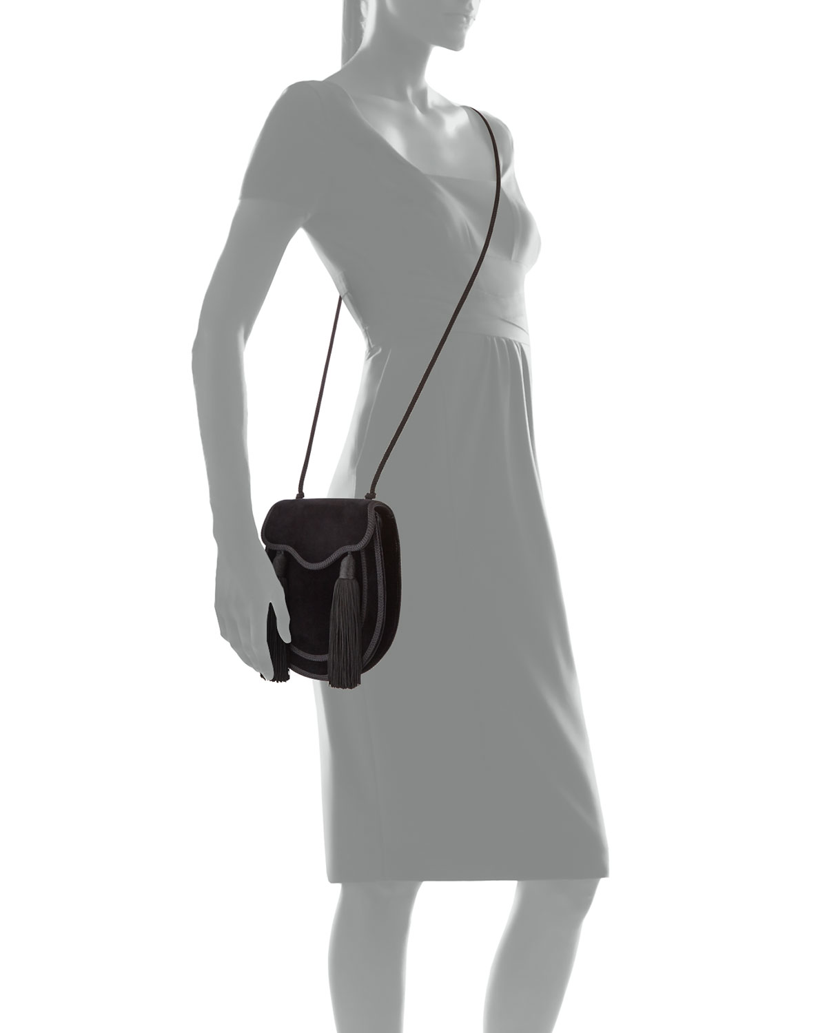 Opium 2 Tassel Velour Crossbody Bag, Black