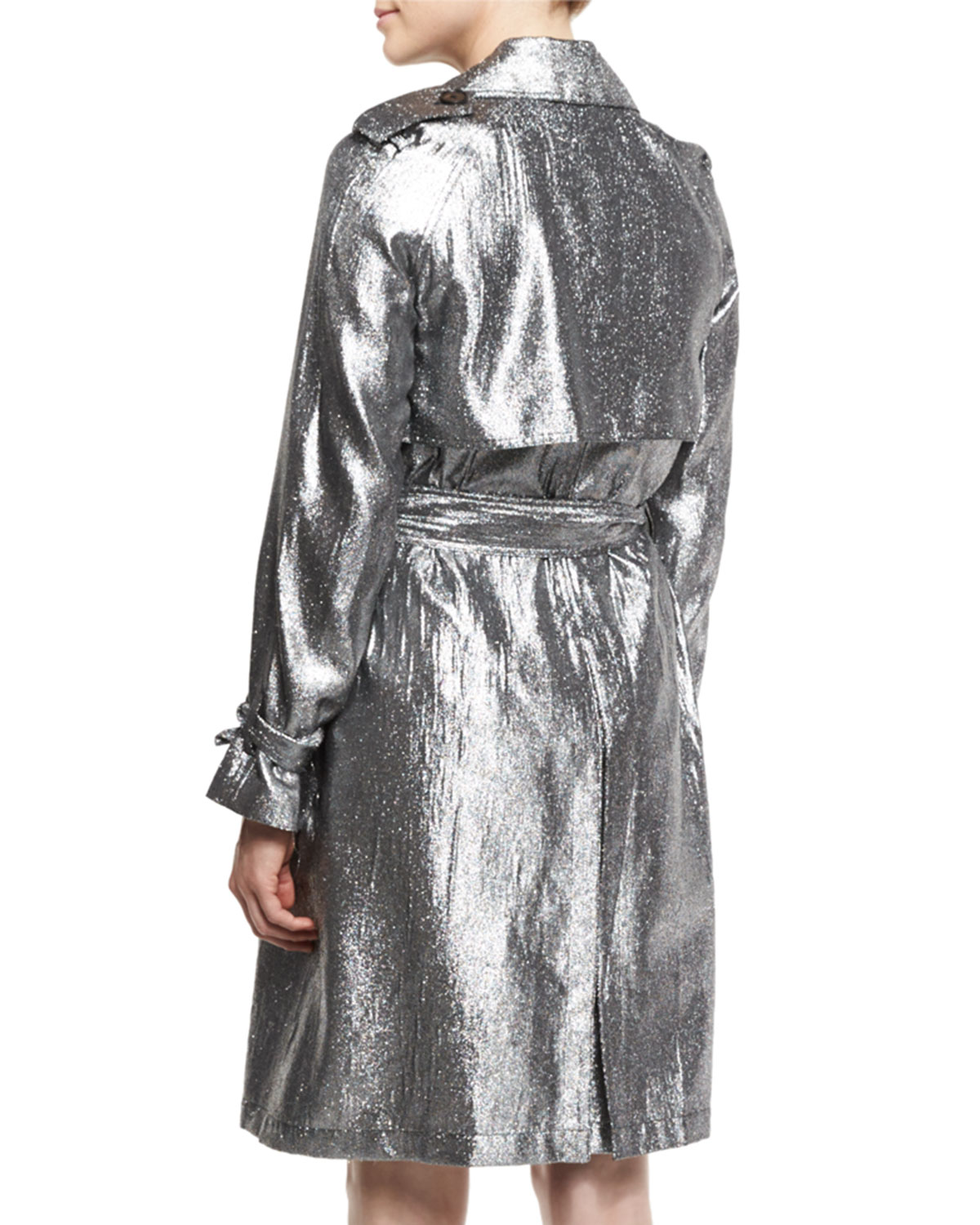 Belted Metallic Trenchcoat, Platinum