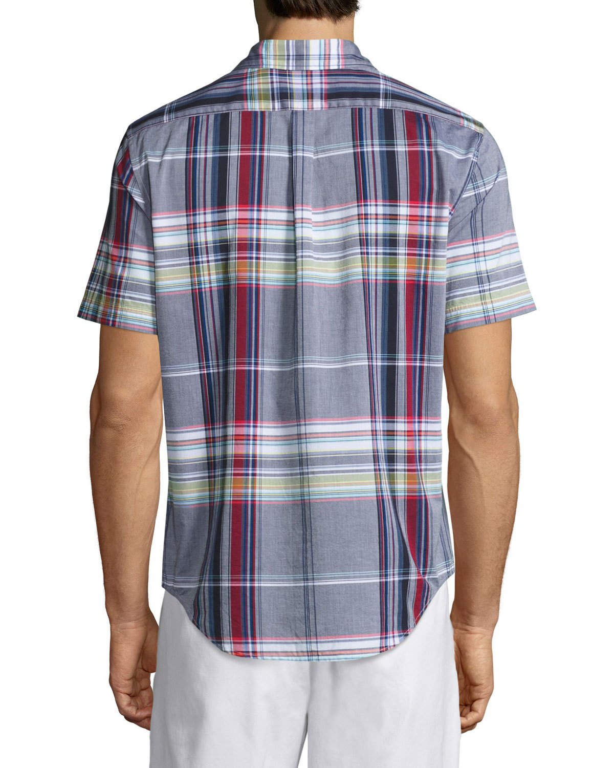 Short-Sleeve Resort Plaid Oxford Shirt, White/Multicolor