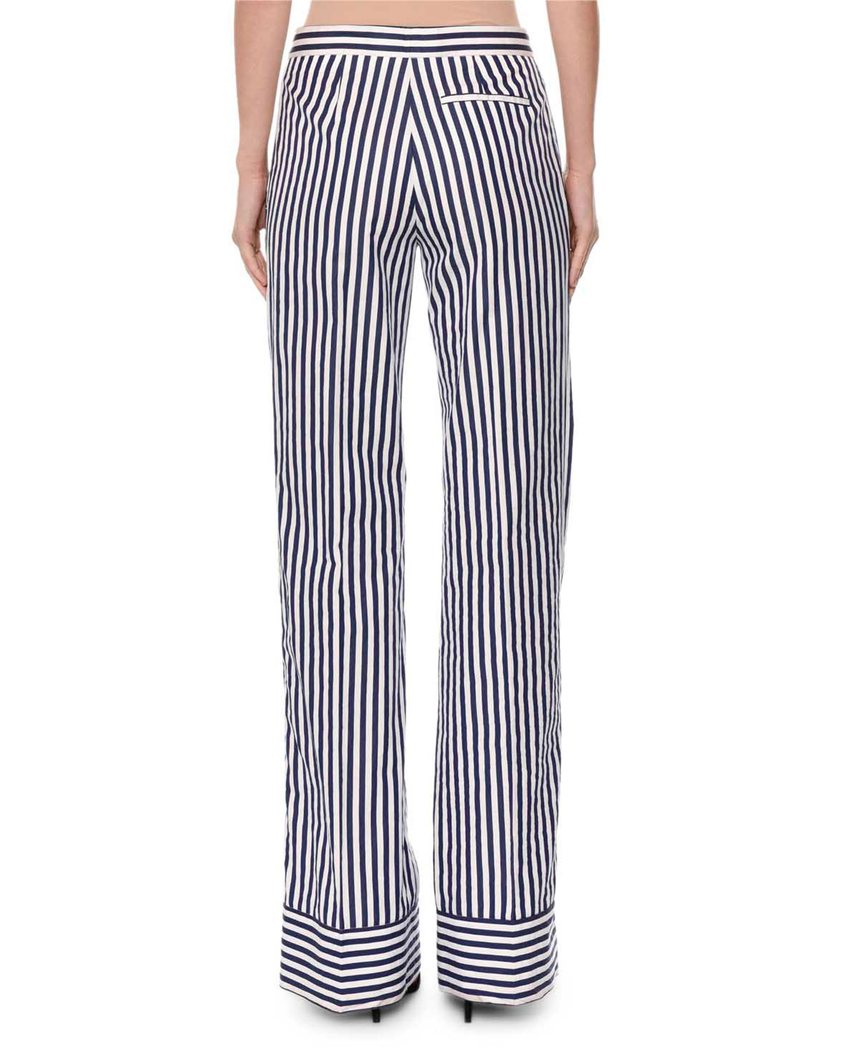 Striped Straight-Leg Cotton Pants, White/Blue