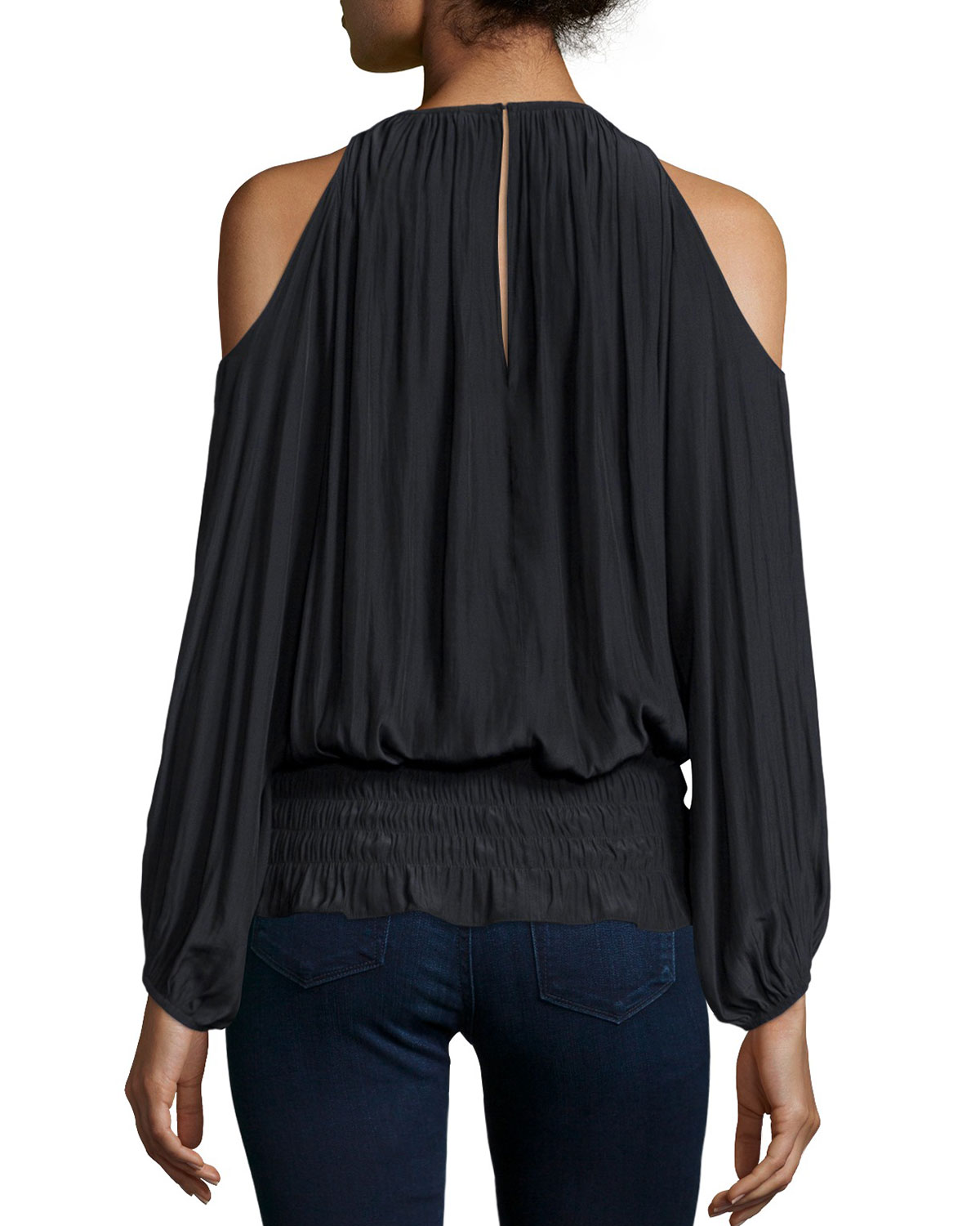 Lauren Cold-Shoulder Smocked-Waist Top