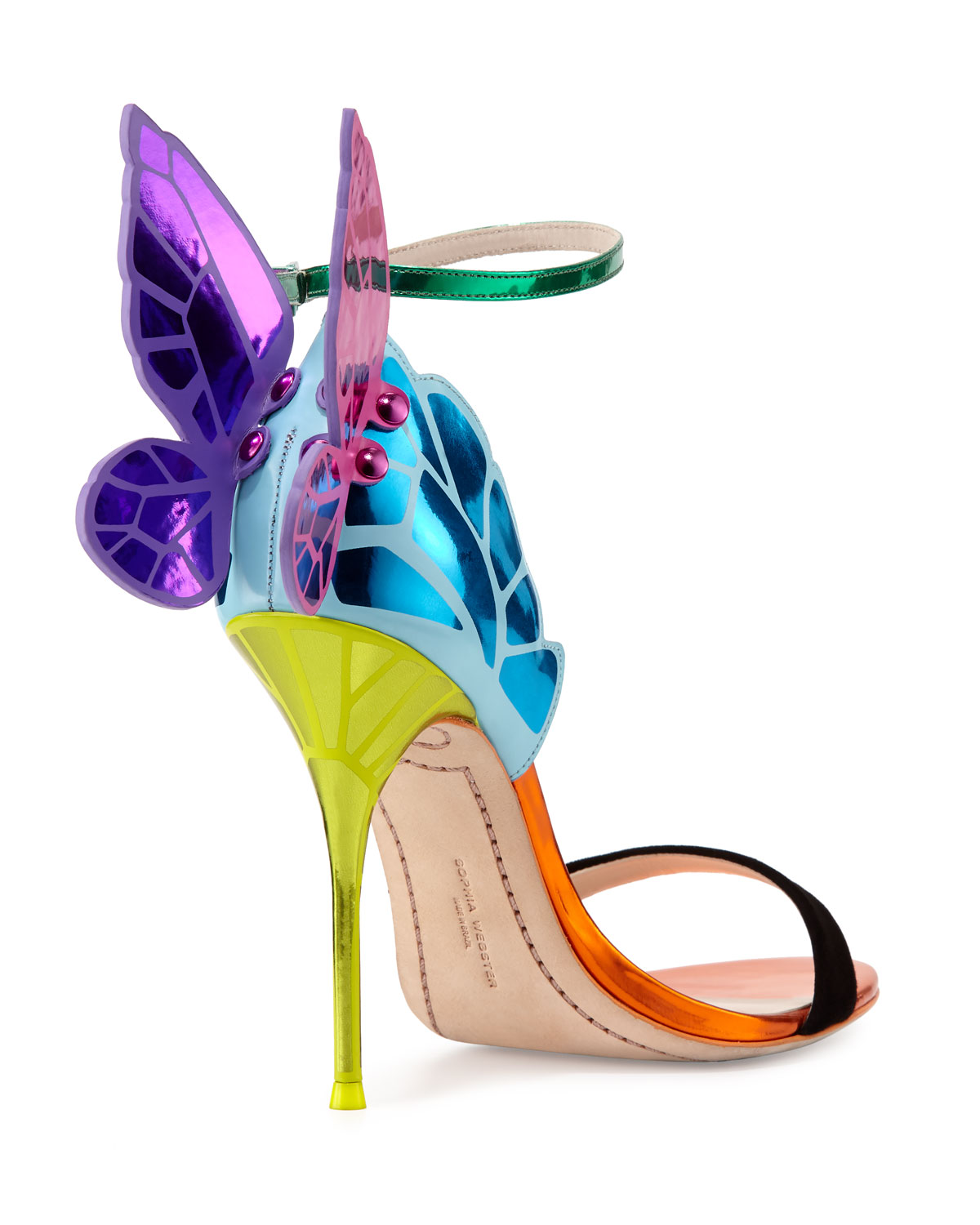 Chiara Butterfly Wing Ankle-Wrap Sandal, Purple/Teal