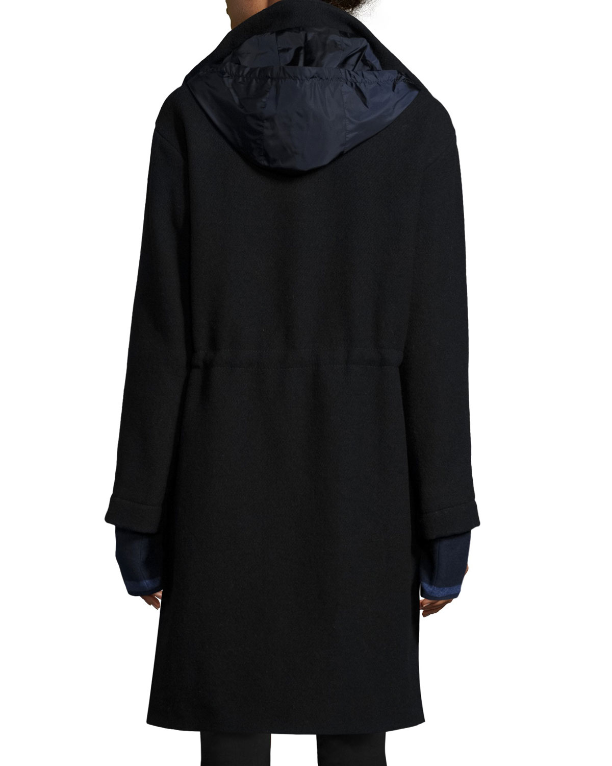 Flavia Long Zip-Front Wool Coat, Navy