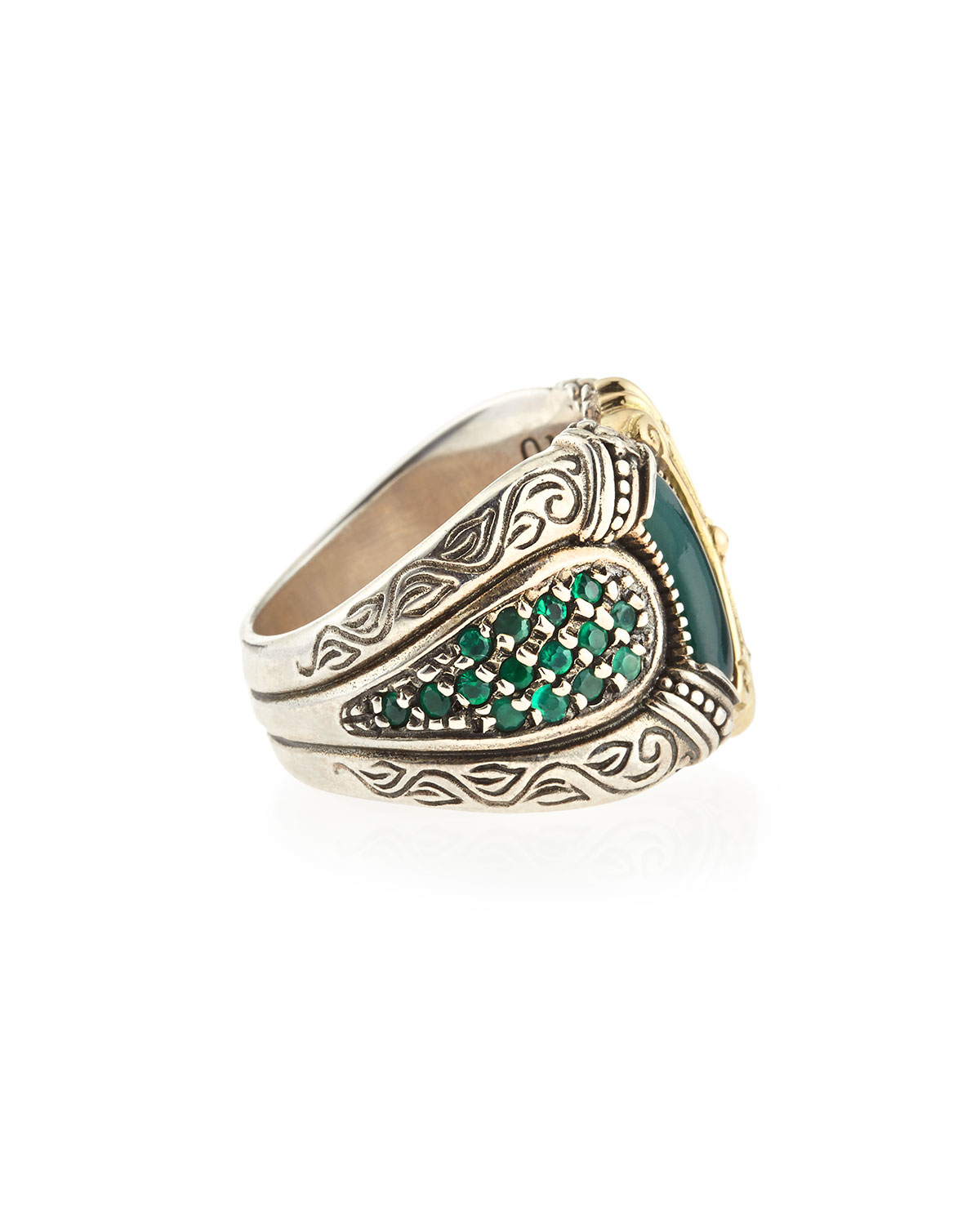 Silver & Gold Green Agate Band Ring