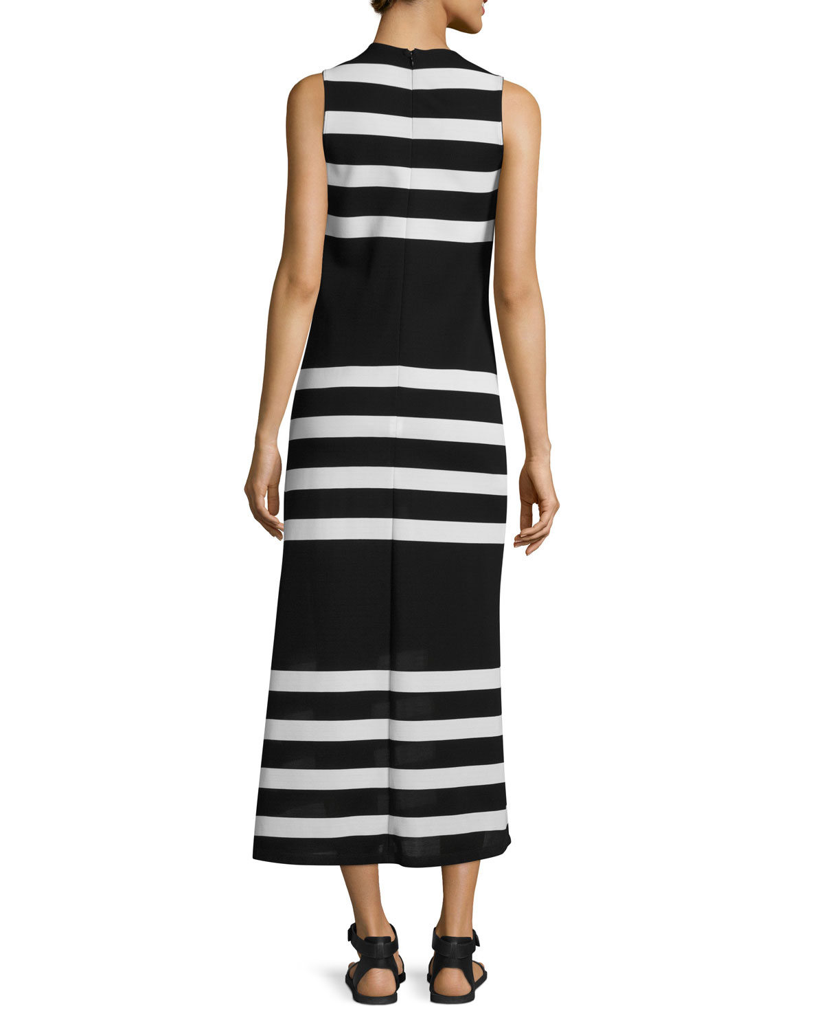 Kerrick Striped Sleeveless Maxi Dress, Black/White