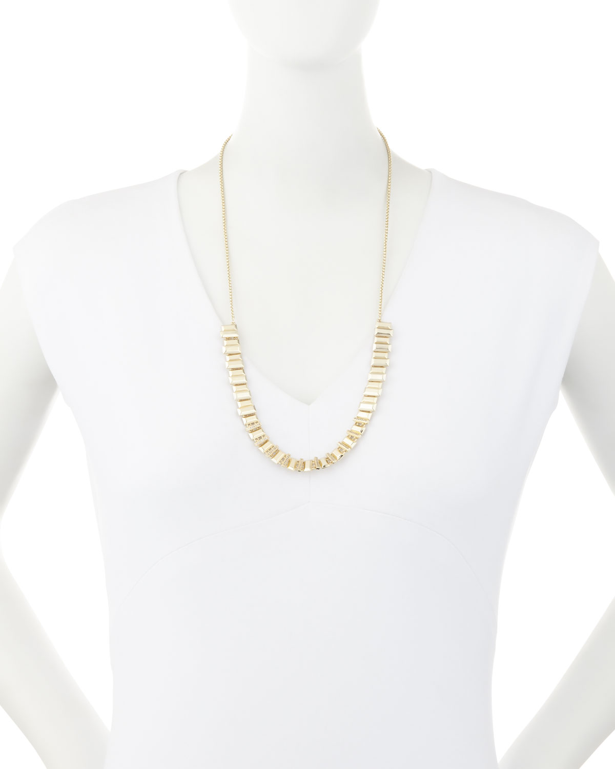 Harper Staggered Collar Necklace, Golden Metallic