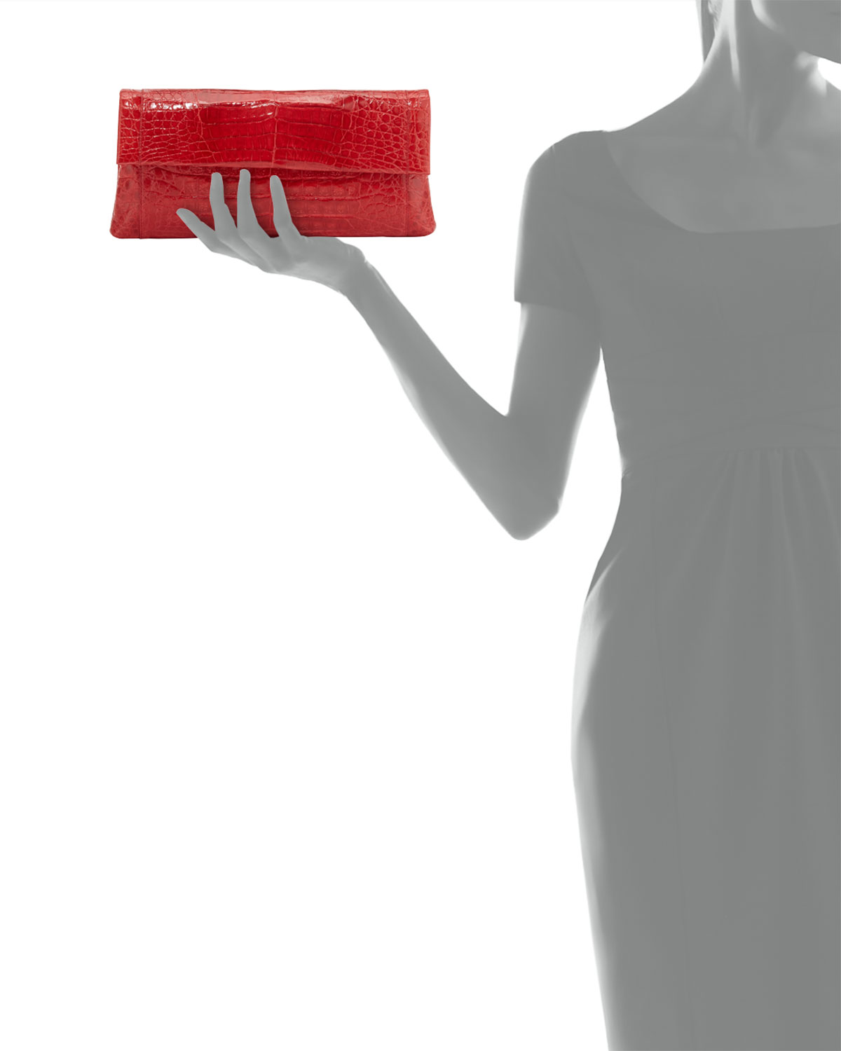 Gotham Crocodile Flap Clutch Bag, Red Shiny