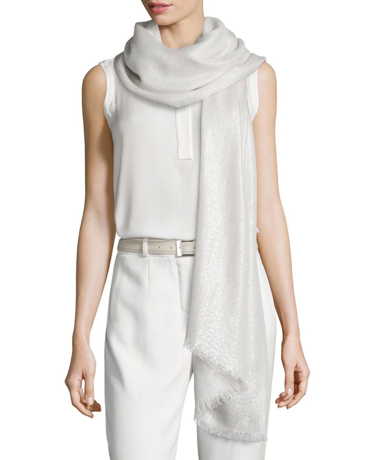 Duo Soffio Cashmere-Blend Evening Stole, Silver Cloud