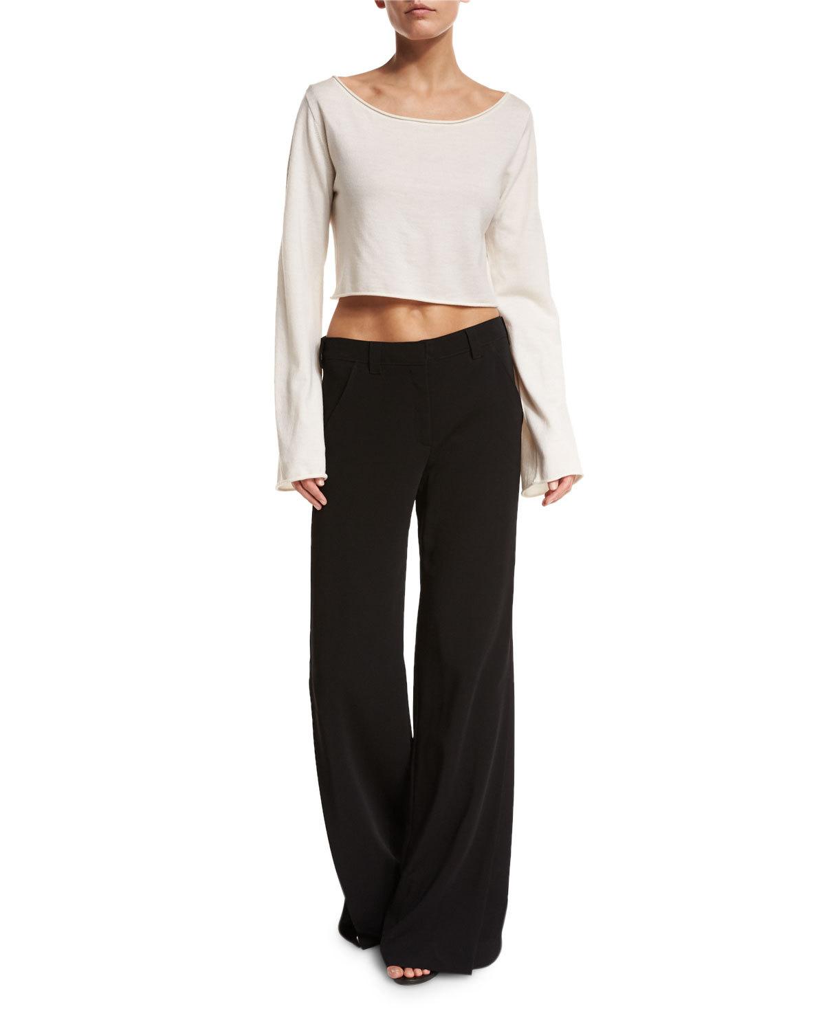 Leandra Raw-Edge Cropped Sweater, White