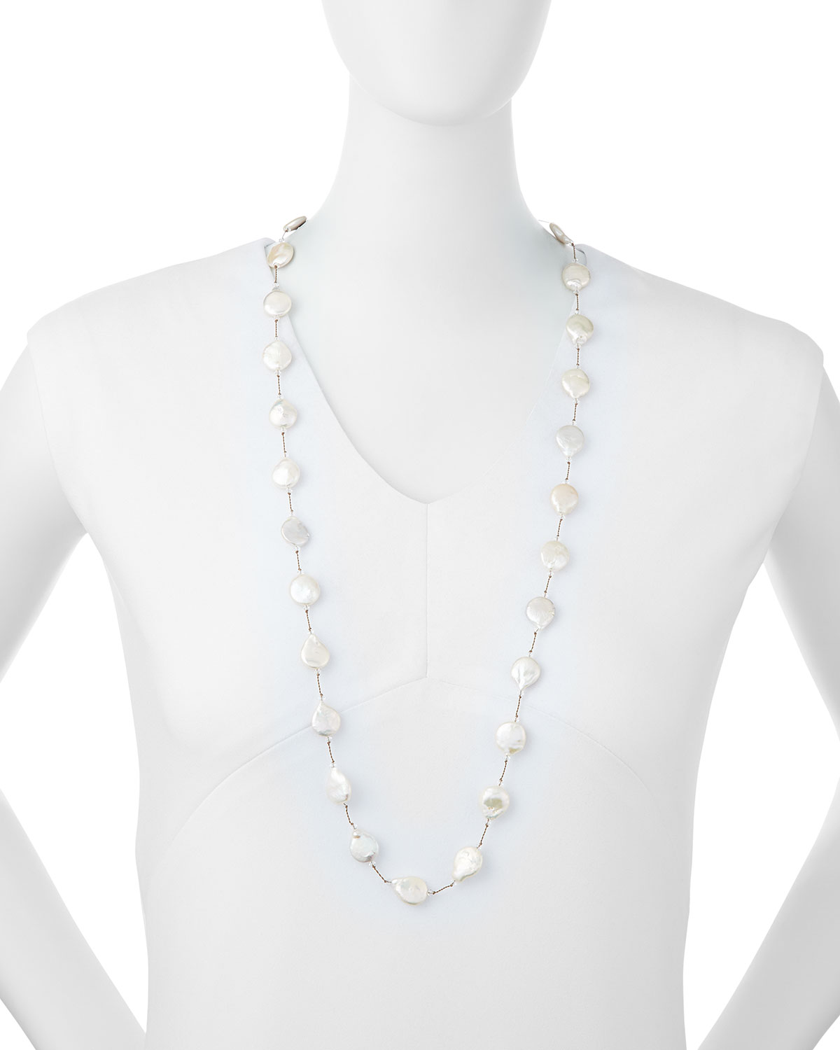 Single-Strand Coin Pearl & Crystal Necklace, 35"