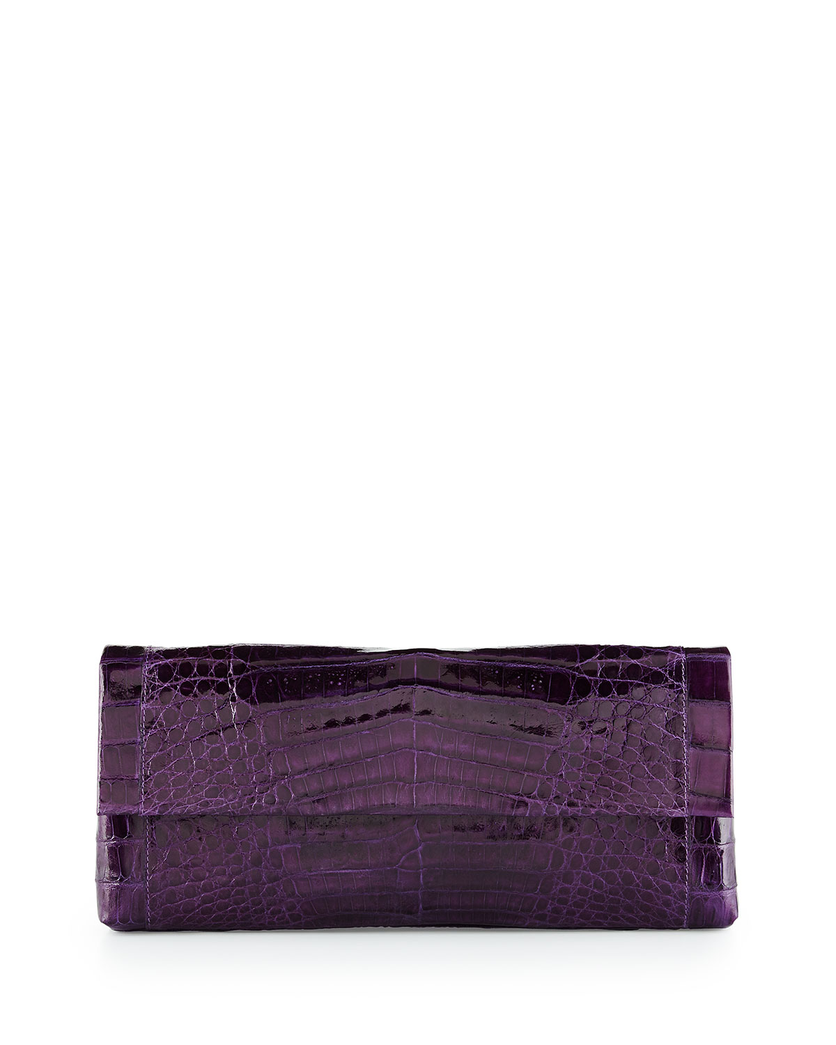 Gotham Crocodile Flap Clutch Bag, Gray