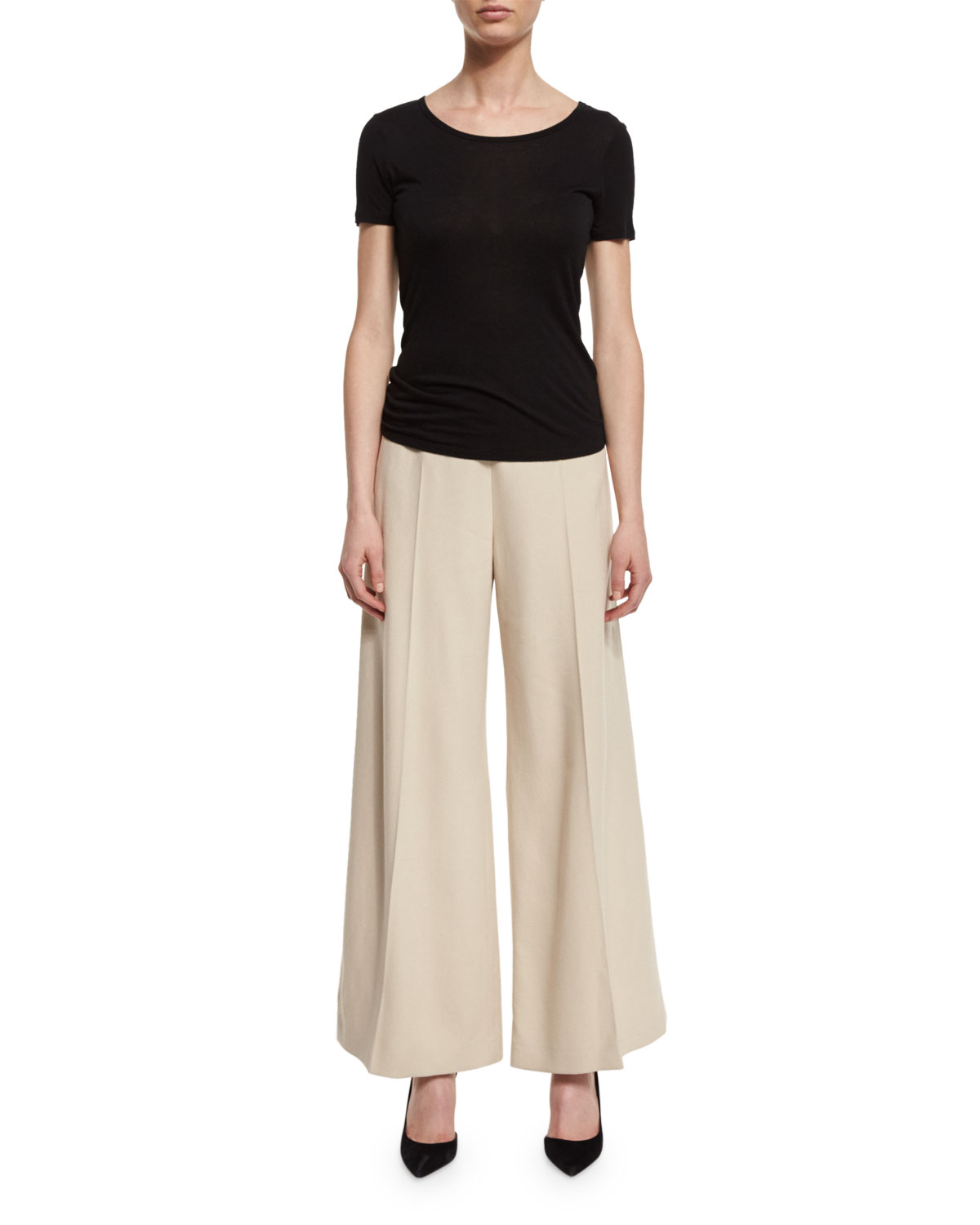 Brad Wide-Leg Crepe Pants, Oyster