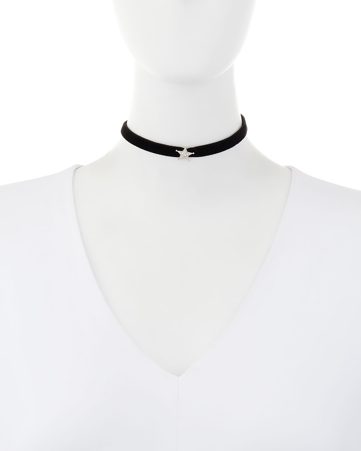 Velvet Choker Necklace with Diamond Star Station