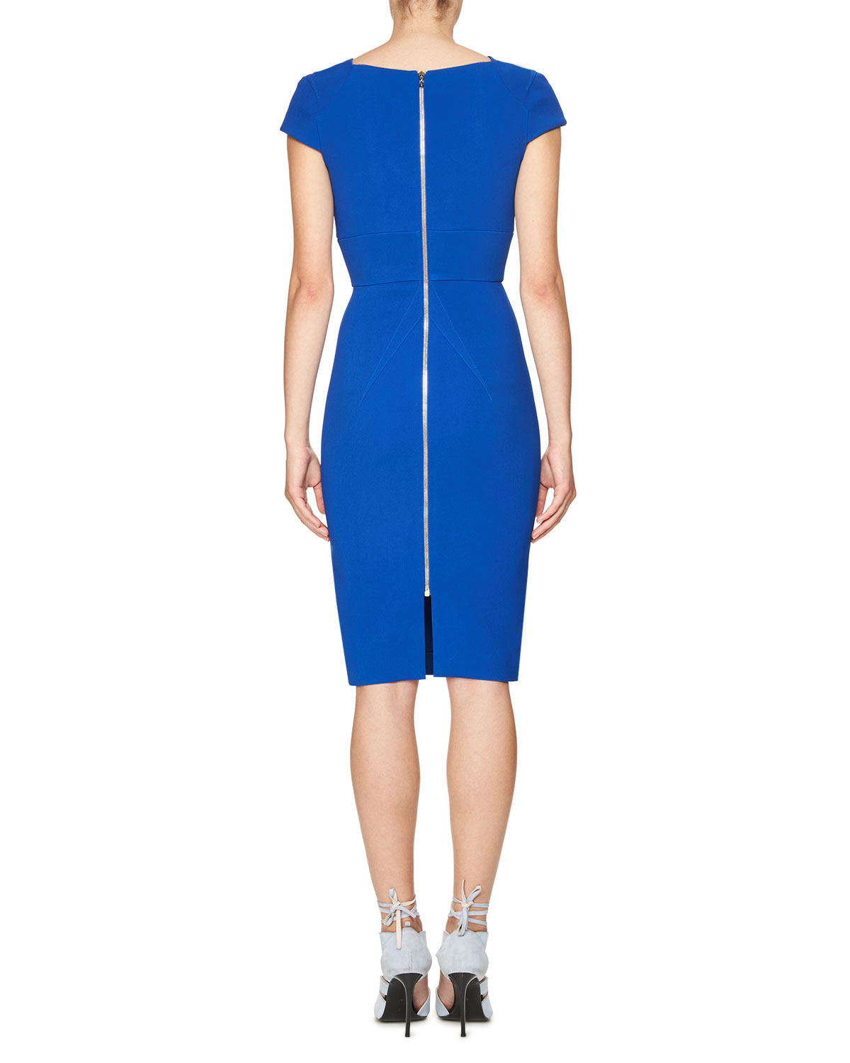 Scoop-Neck Cap-Sleeve Sheath Dress, French Navy