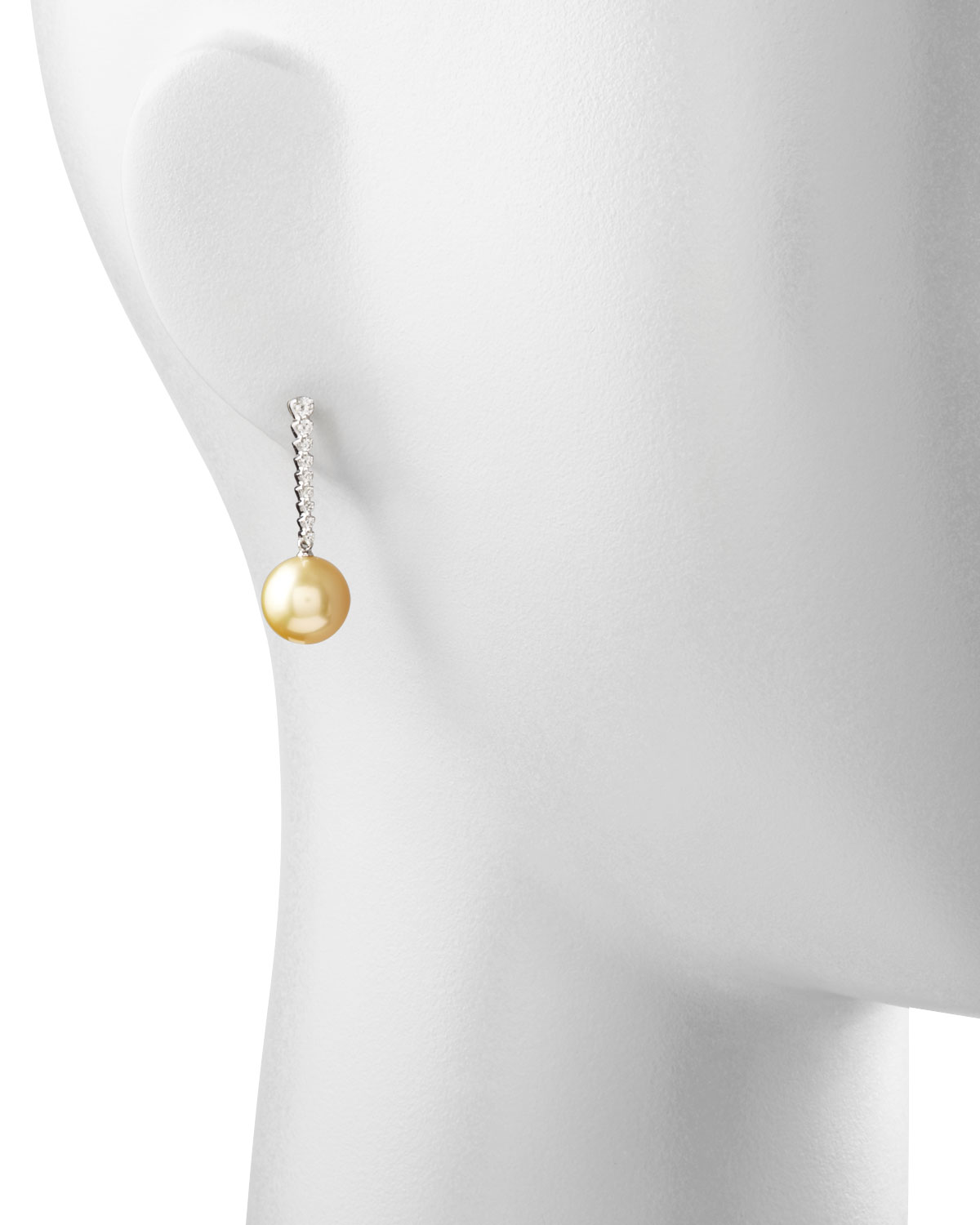 Golden South Sea Pearl & Diamond Bar Drop Earrings