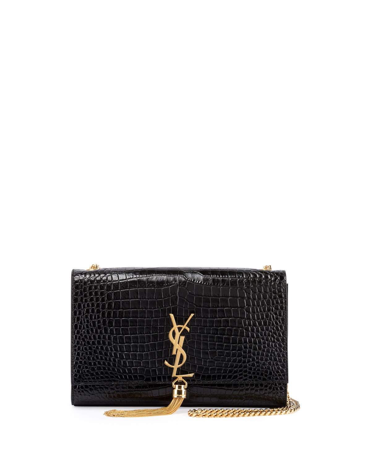 Kate Monogram Medium Crocodile-Embossed Tassel Shoulder Bag