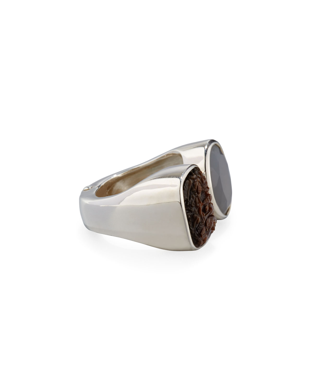 Carved Mother-of-Pearl & Moonstone Ring, Gray