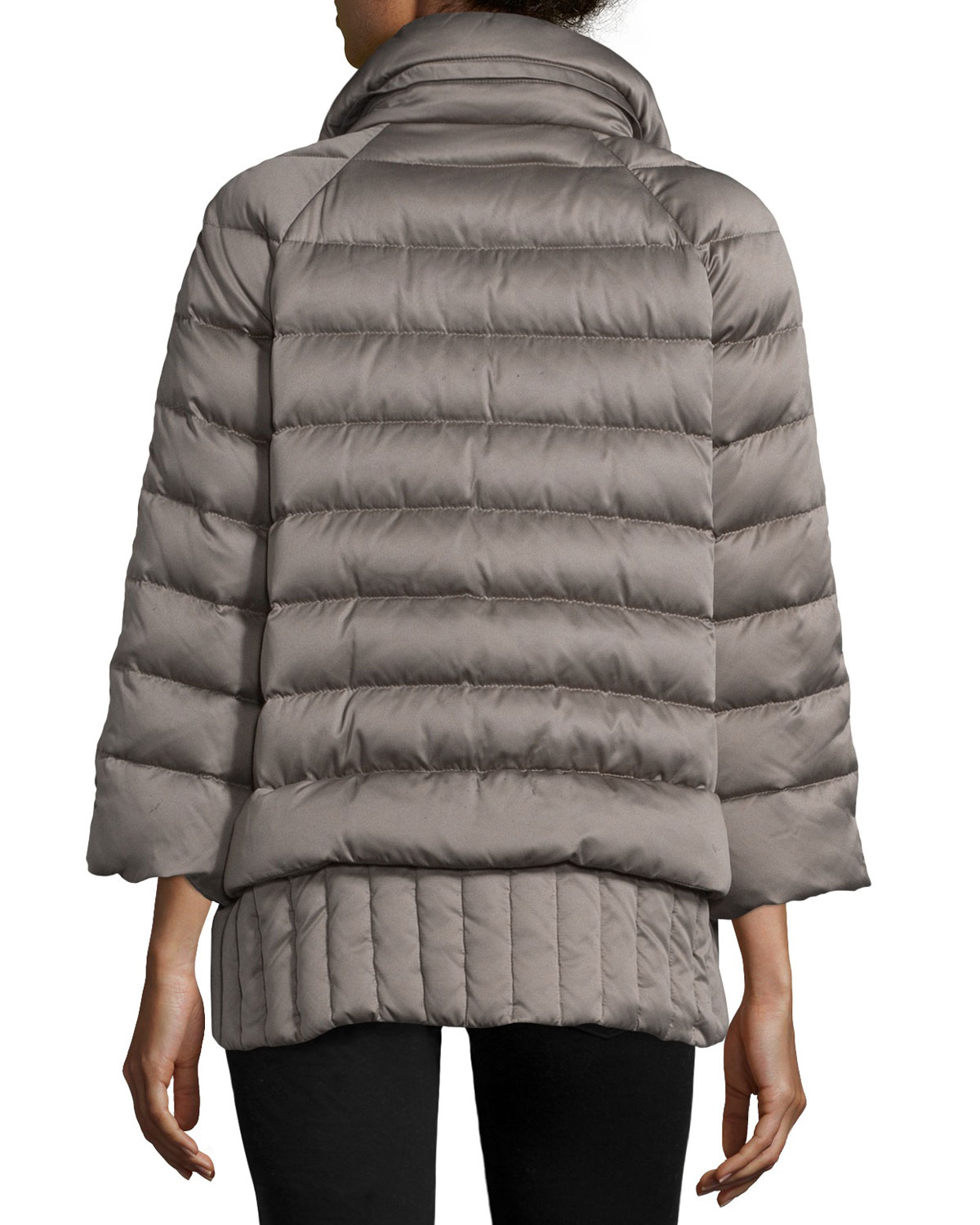 Boxy Bracelet-Sleeve Puffer Coat, Taupe