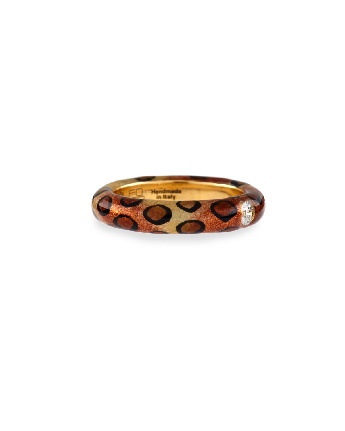 Cheetah-Print Enamel Ring with One Diamond, Size 6.75