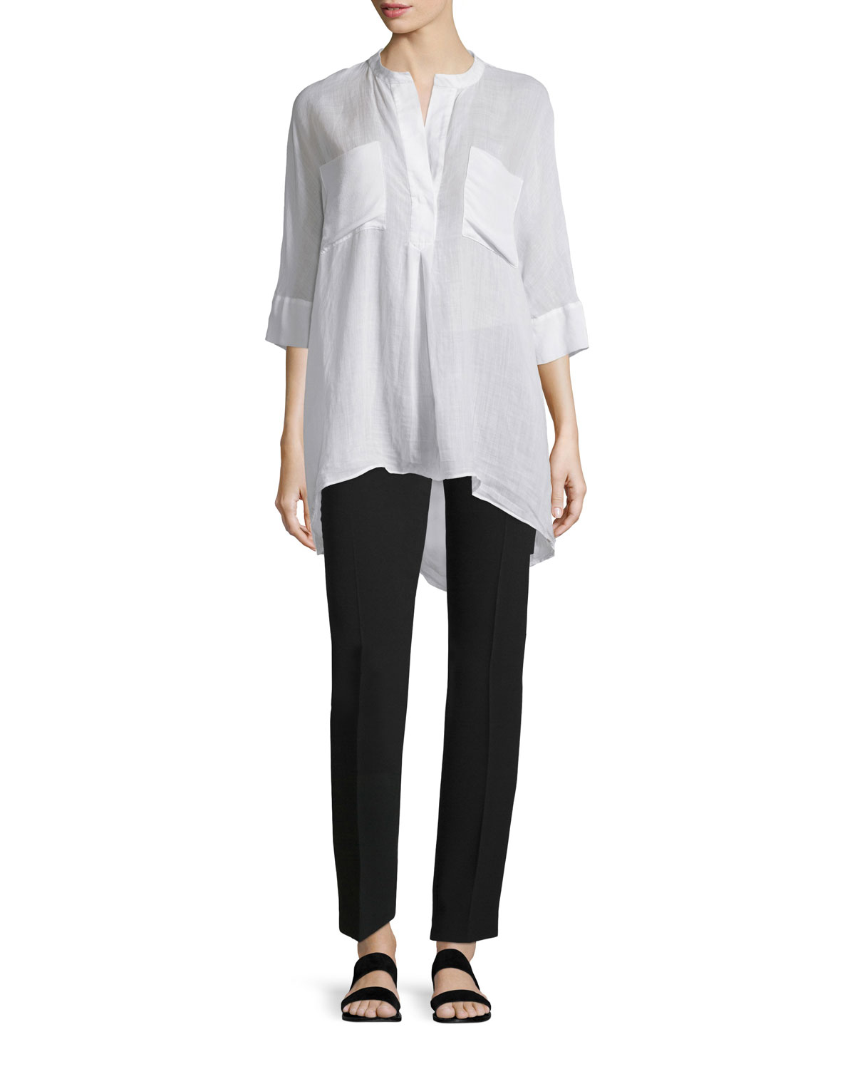 Heather 3/4-Sleeve Cotton Blouse, White