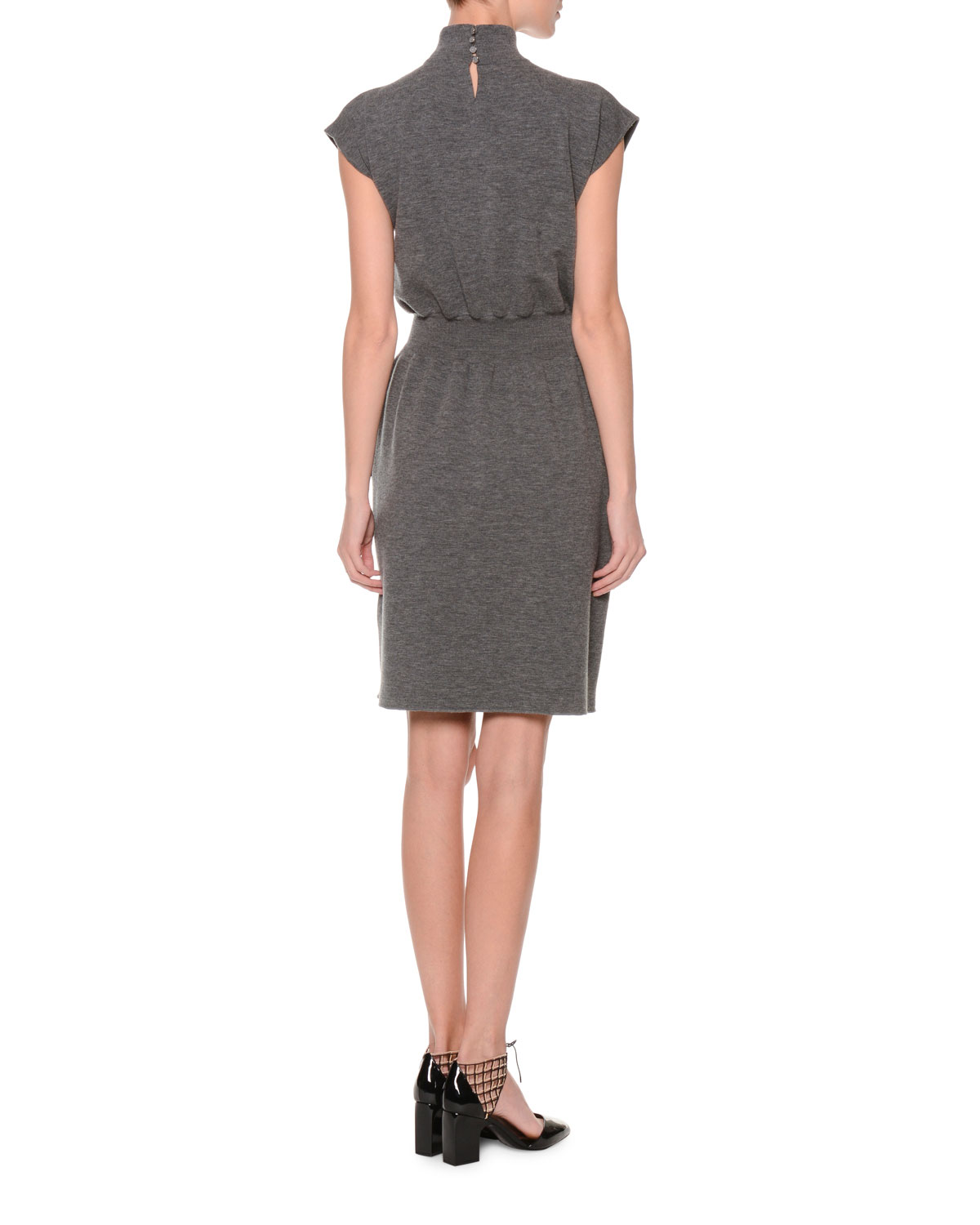 Cap-Sleeve Turtleneck Dress, Gray