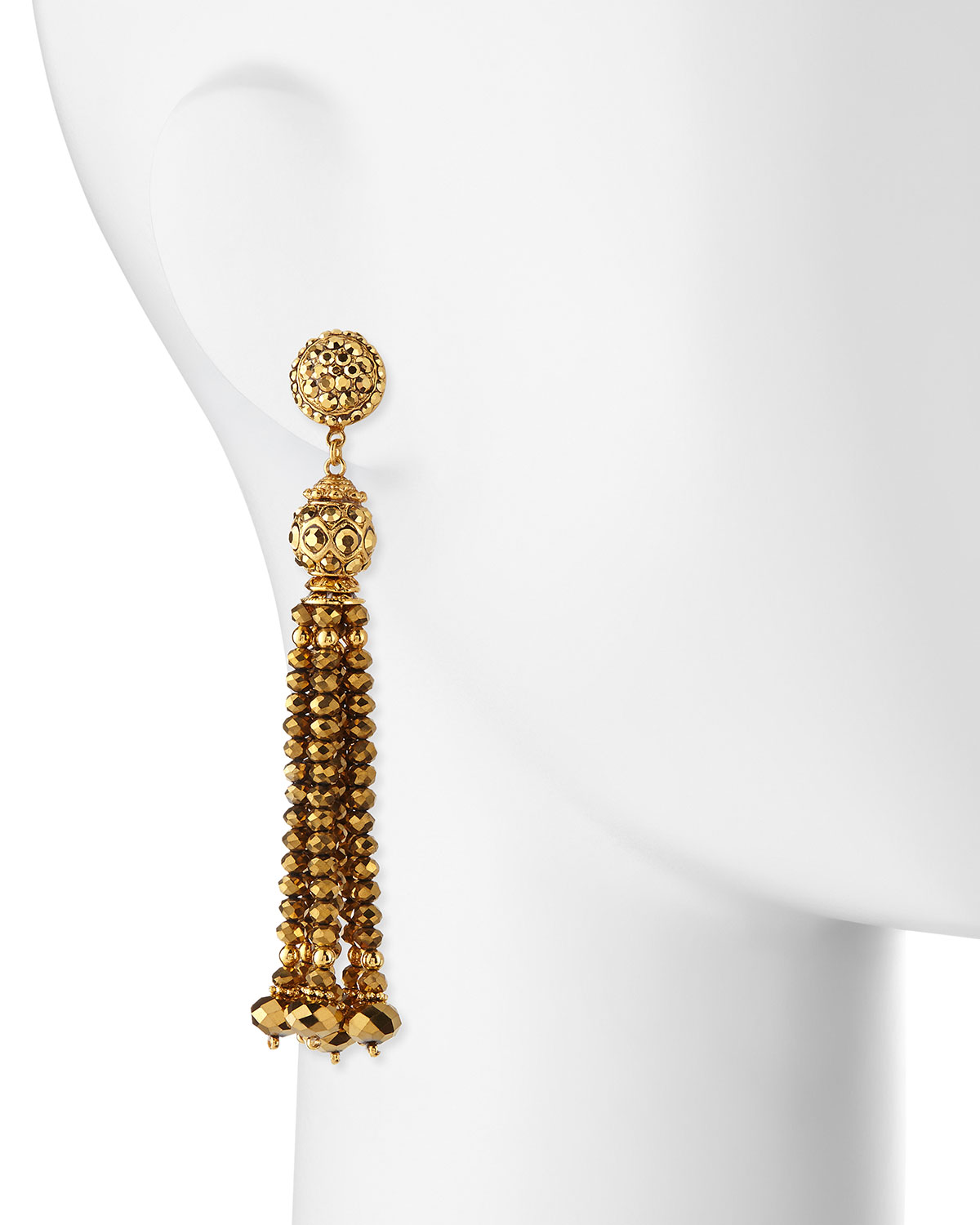 Golden Crystal Tassel Clip-On Earrings