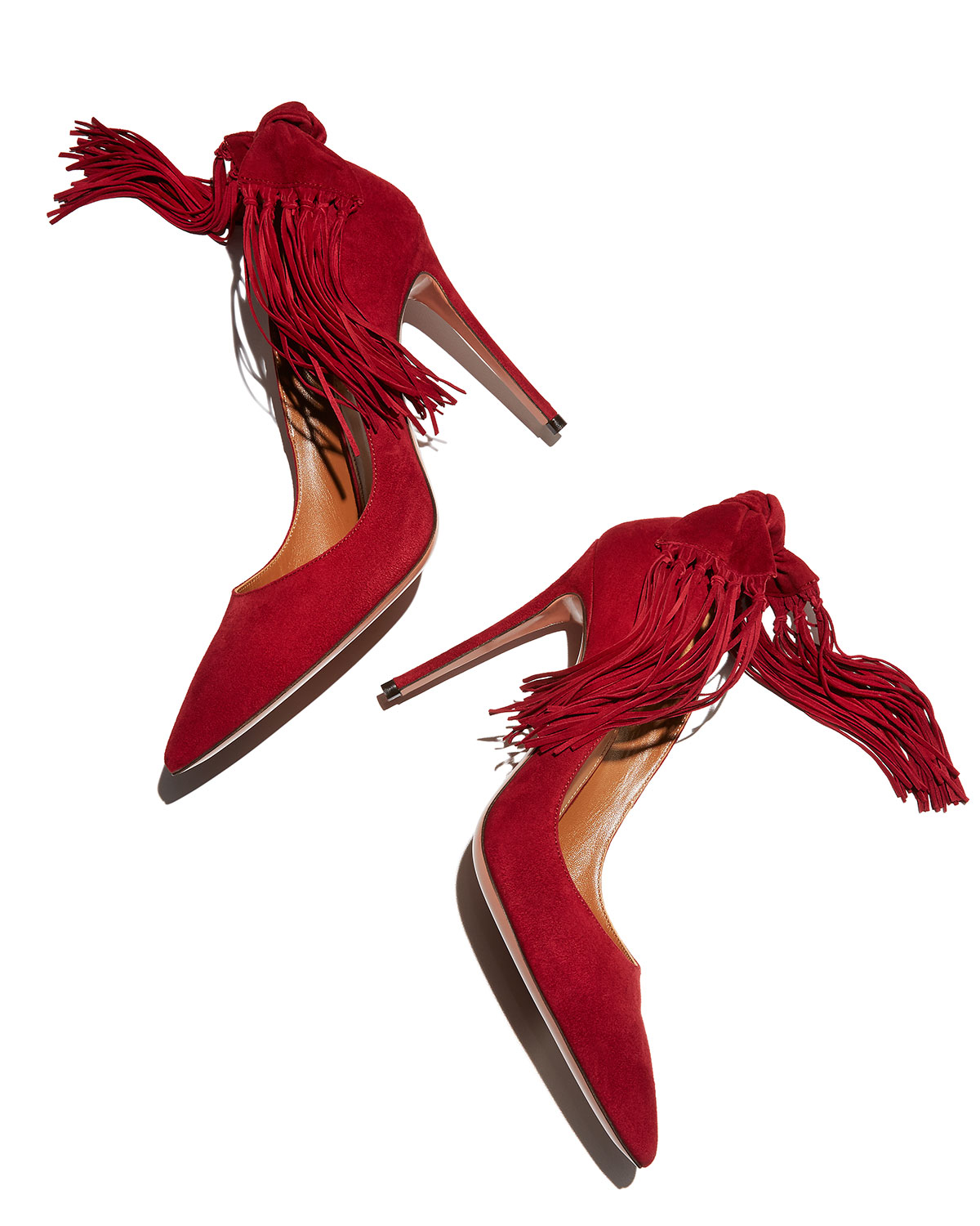 Fringe Tie Suede 105mm Pump, Pomegranate