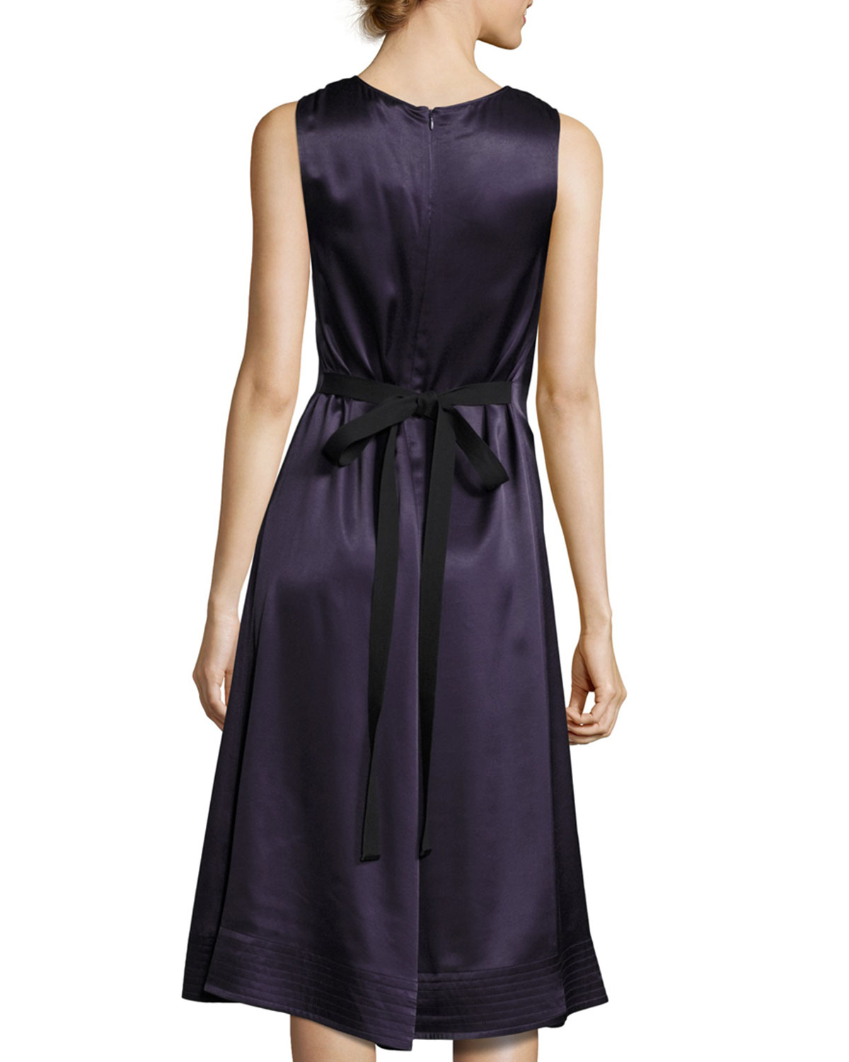 Brandon Sleeveless Satin Swing Dress, Marine