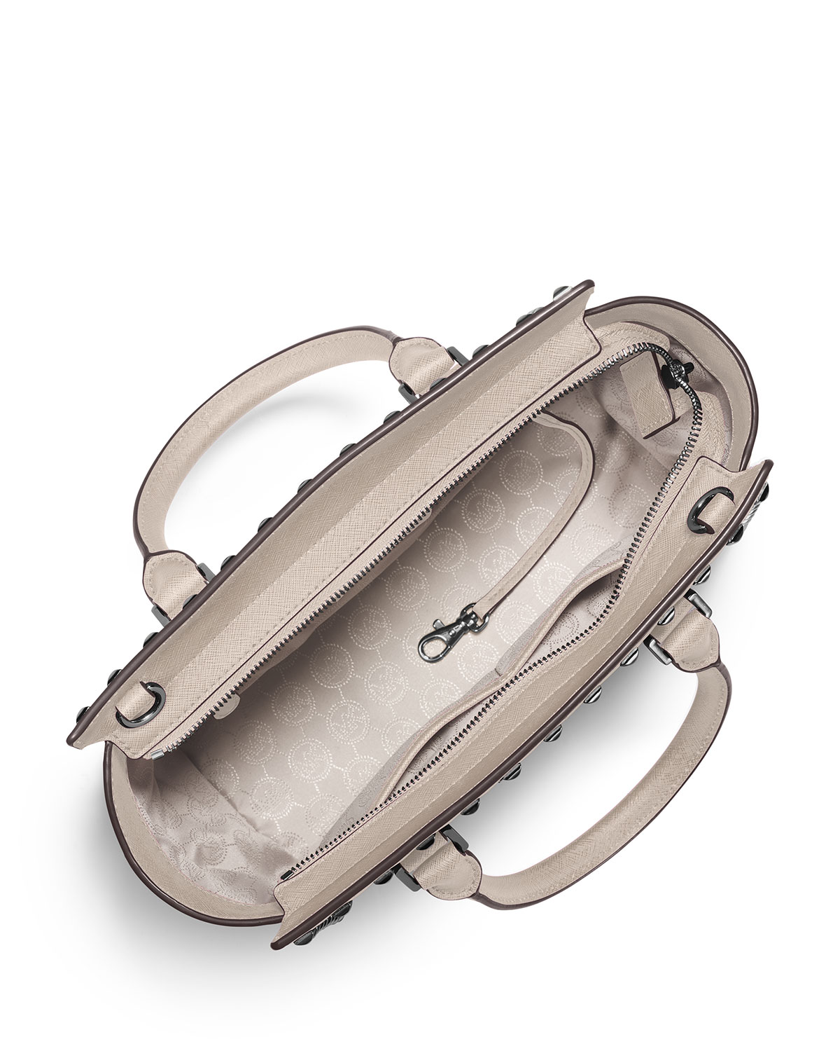 Selma Stud Medium Top-Zip Satchel Bag, Cement