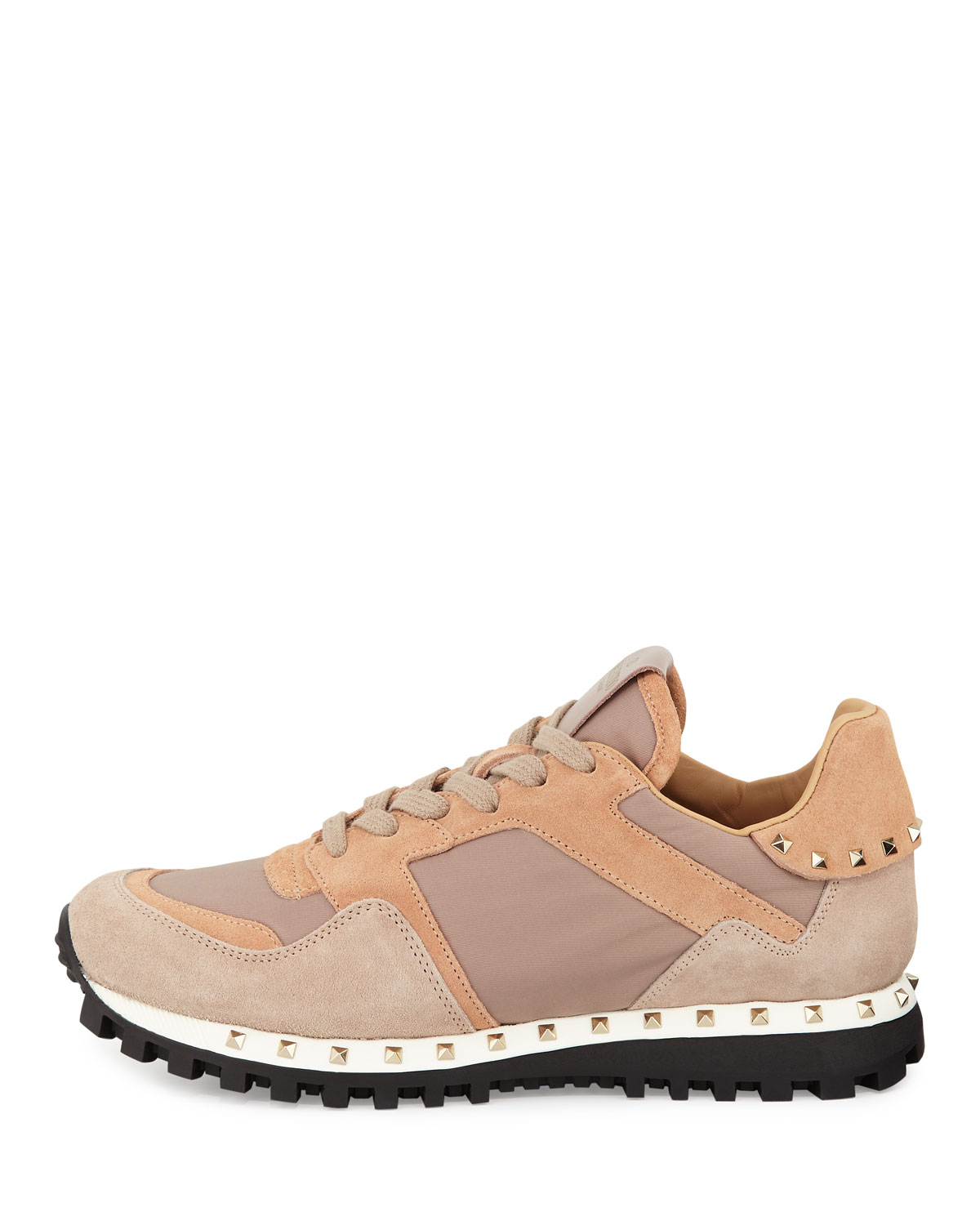 Rockstud Nylon & Suede Sneaker, Poudre
