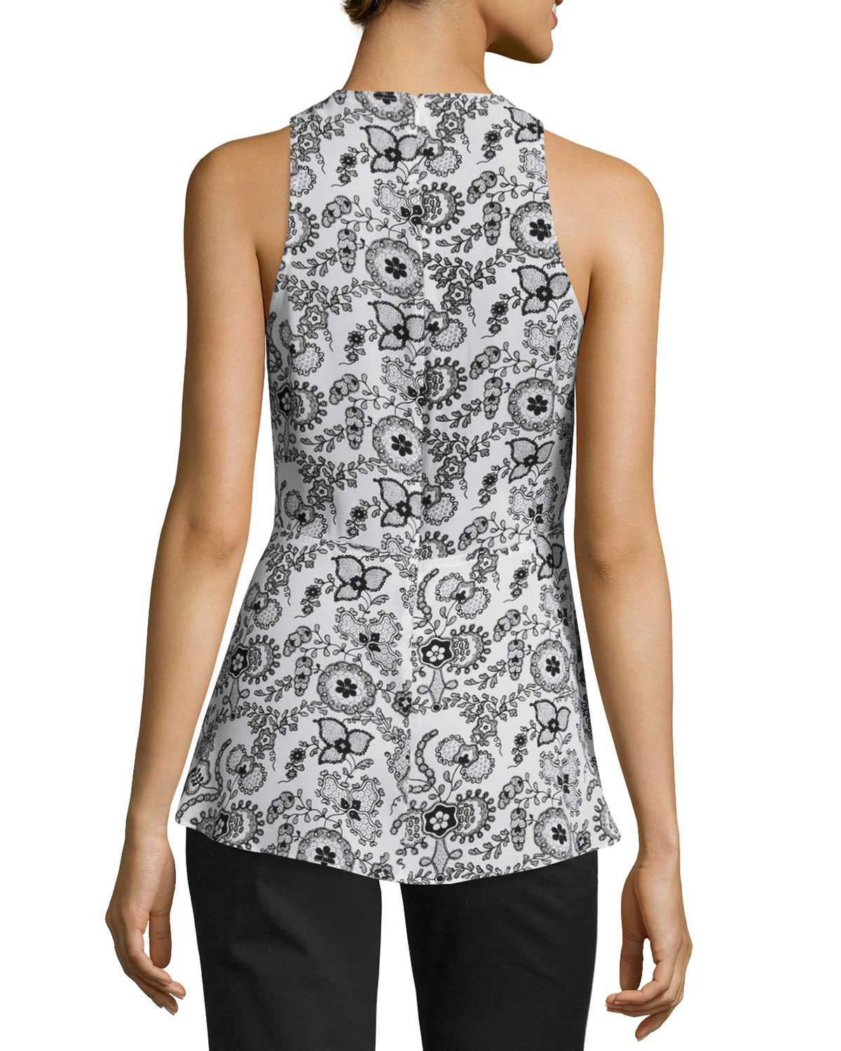 Stuart Sleeveless Henna Silk Top, Black/White