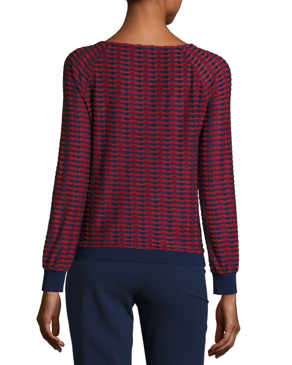 Striped-Jacquard Raglan Sweater, Red/Multi