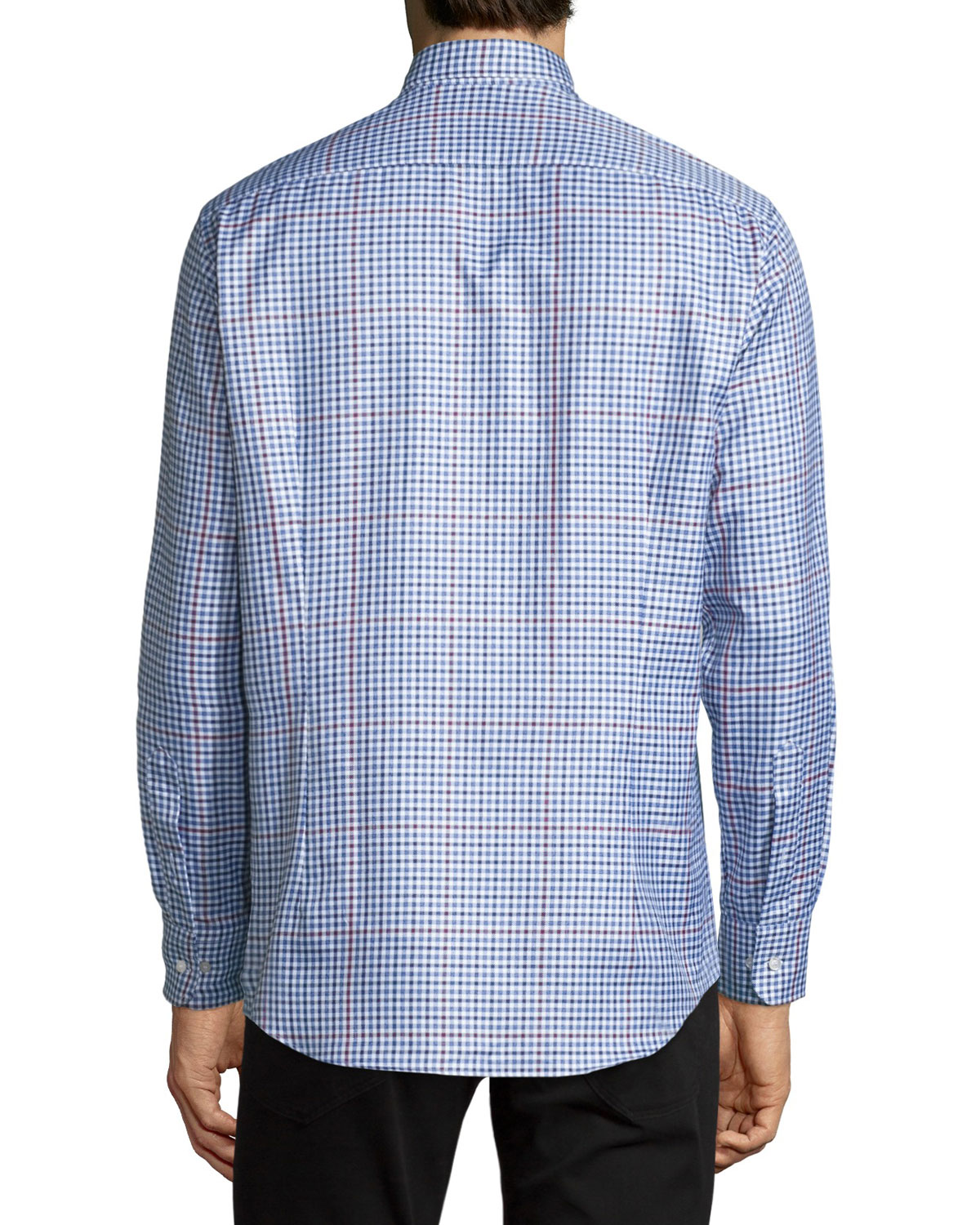Plaid Long-Sleeve Sport Shirt, Blue/Navy/Burgundy
