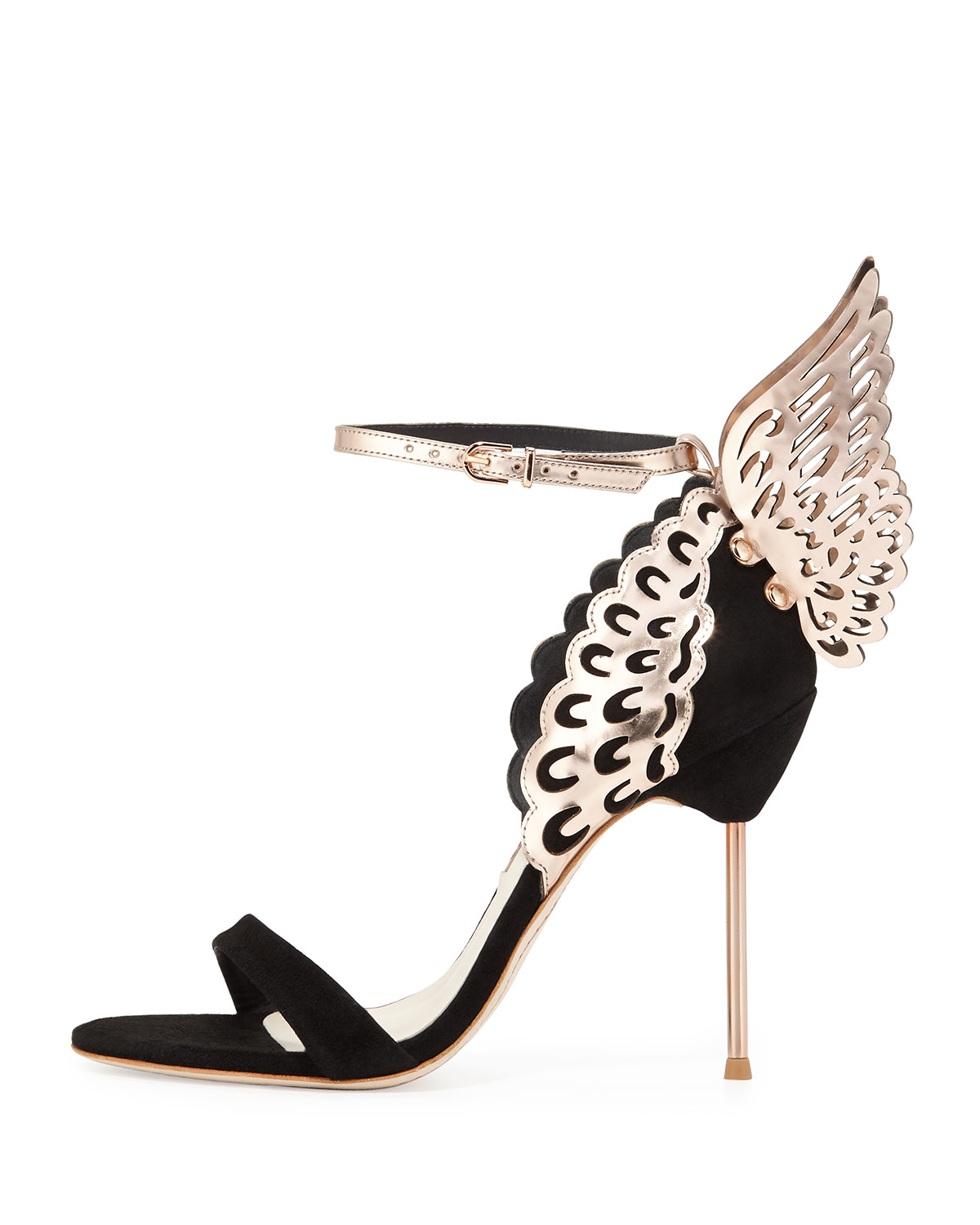Evangeline Angel Wing Sandal, Black/Rose Gold