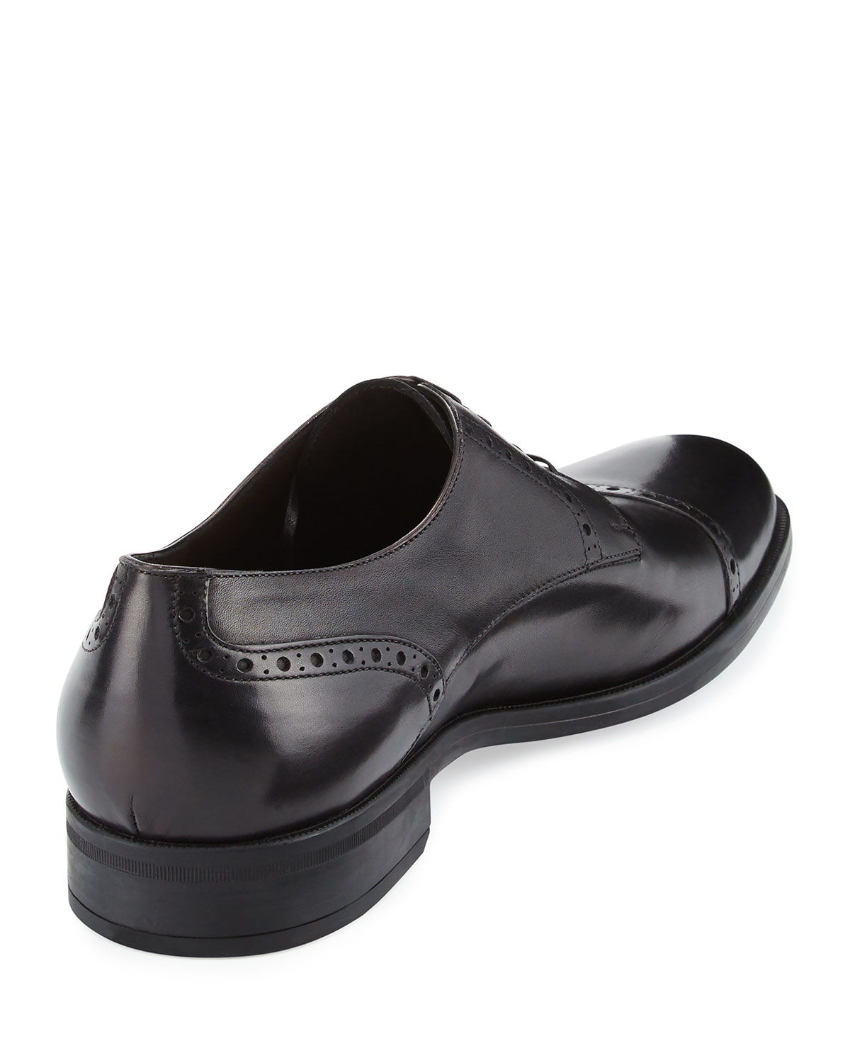 Leather Cap-Toe Derby Shoe, Black