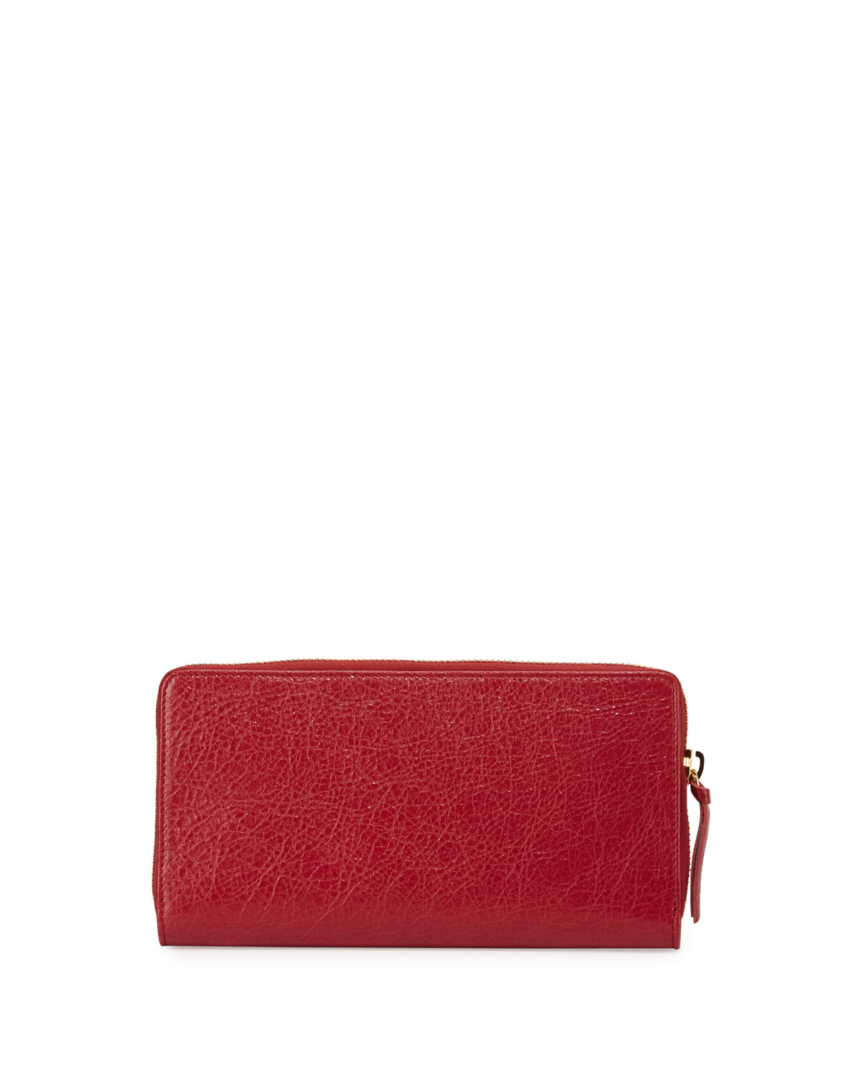 Classic Golden Lambskin Zip Continental Wallet, Cherry Red