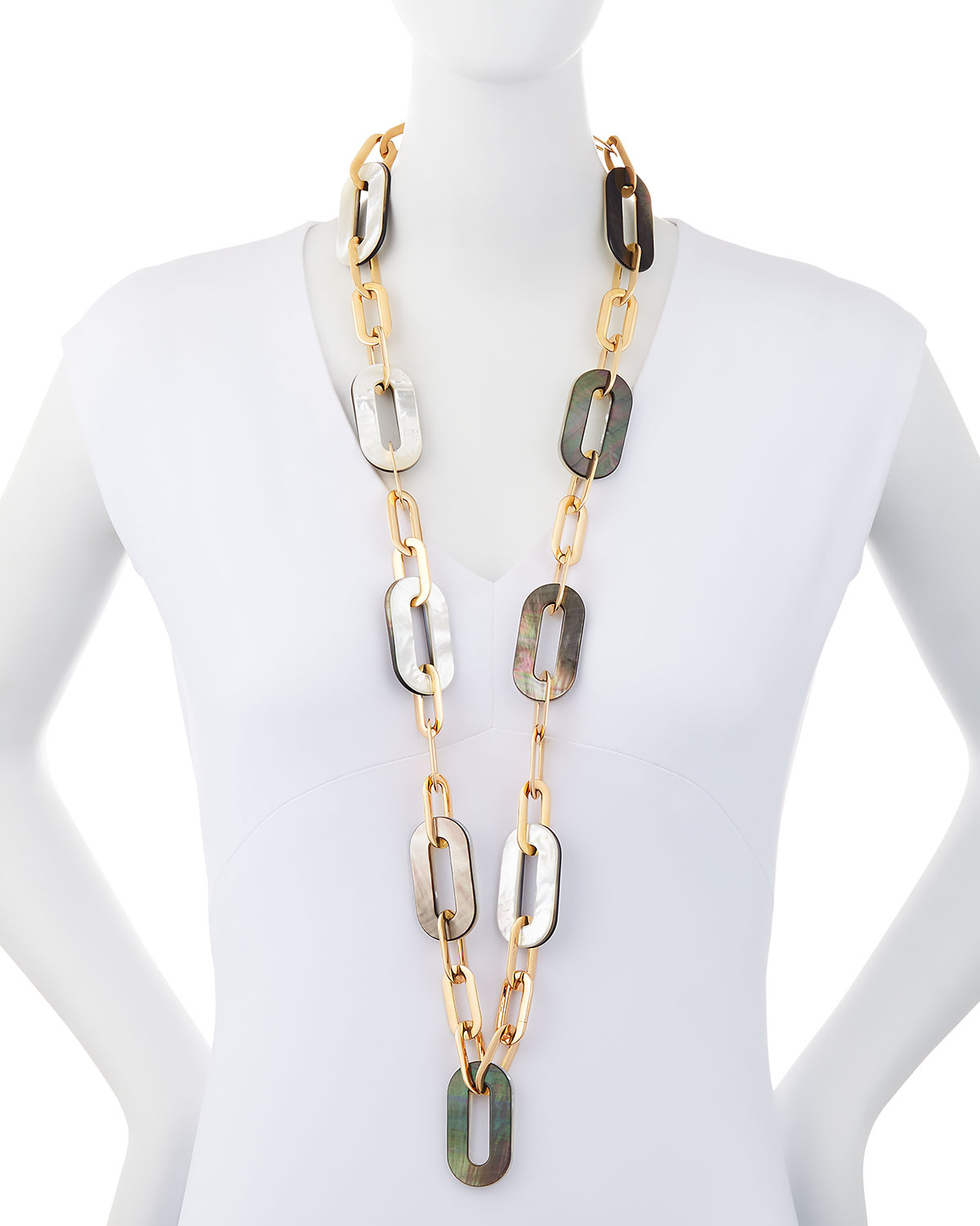 Mixed Mother-of-Pearl Link Necklace in 18K Rose Gold