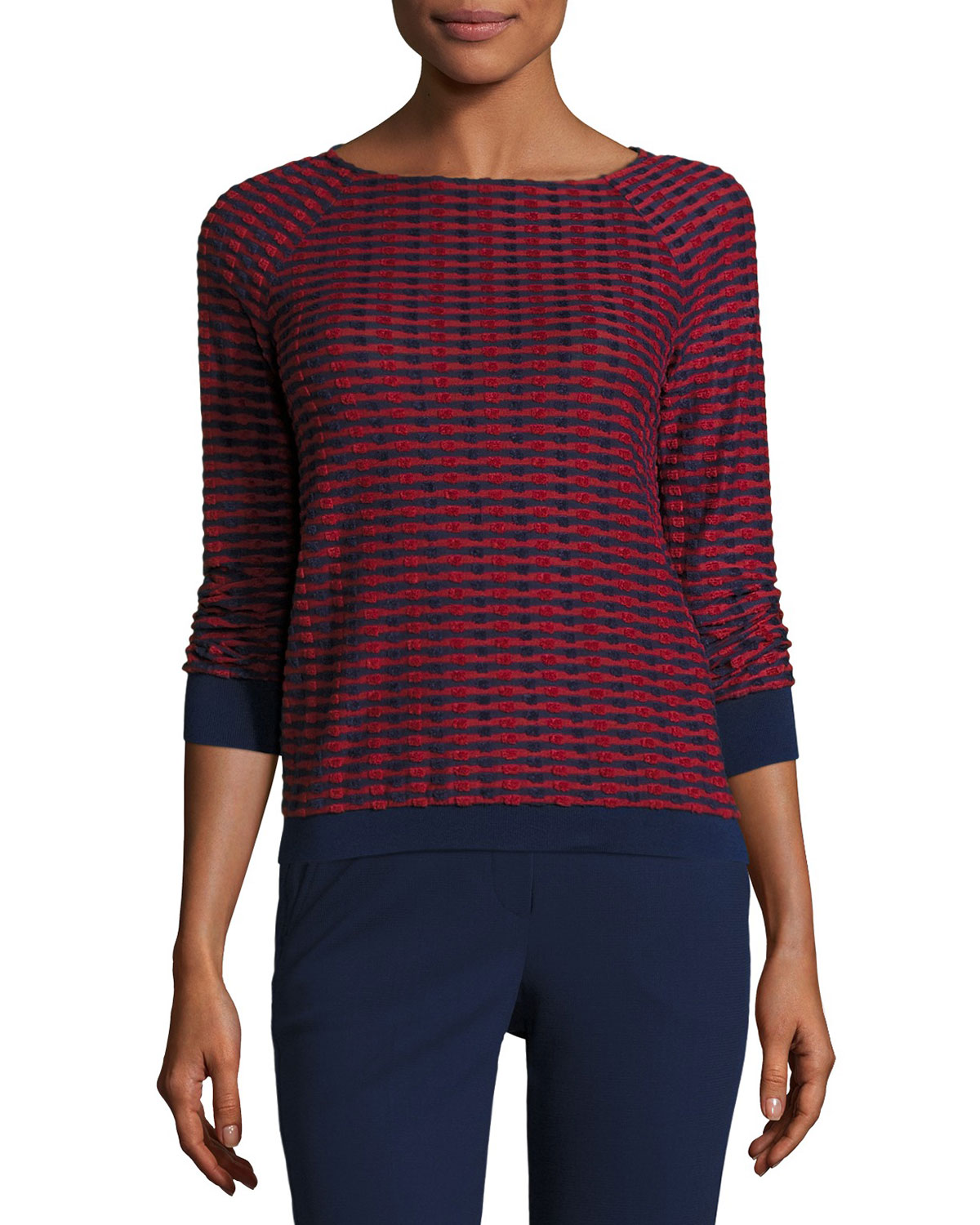 Striped-Jacquard Raglan Sweater, Red/Multi