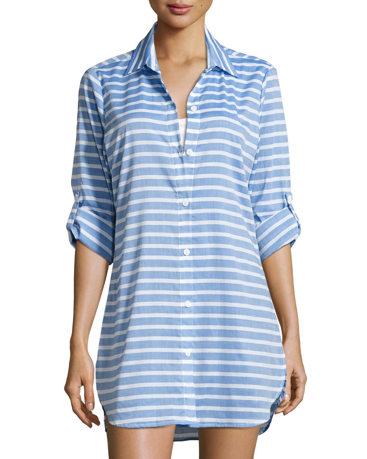 Breton Stripe Boyfriend Beach Shirt, Blue