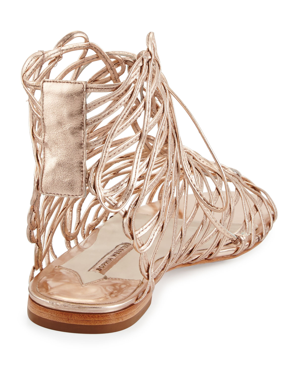 Dephine Lace-Up Flat Gladiator Sandal, Gold
