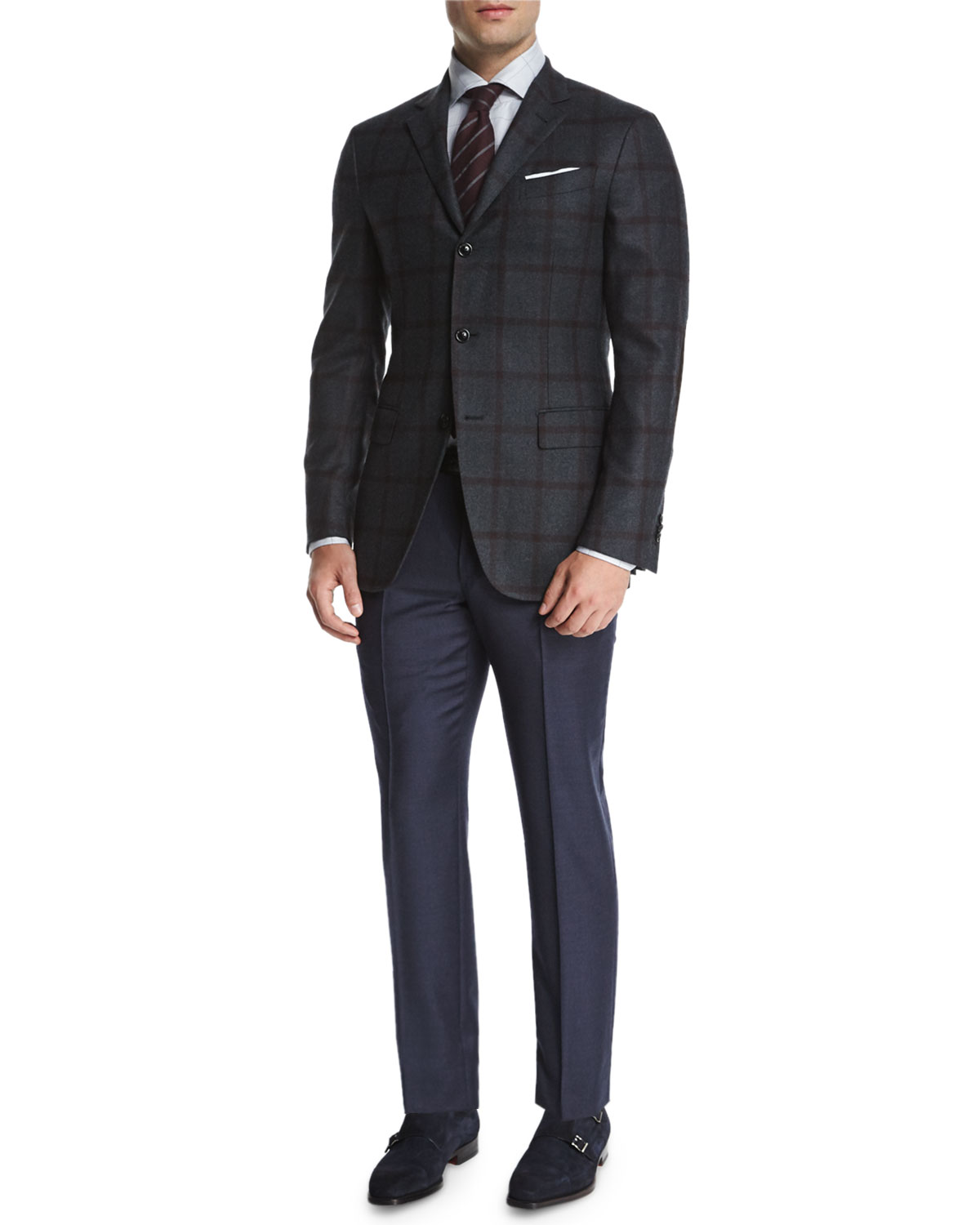 Tonal Large-Windowpane Two-Button Jacket, Blue