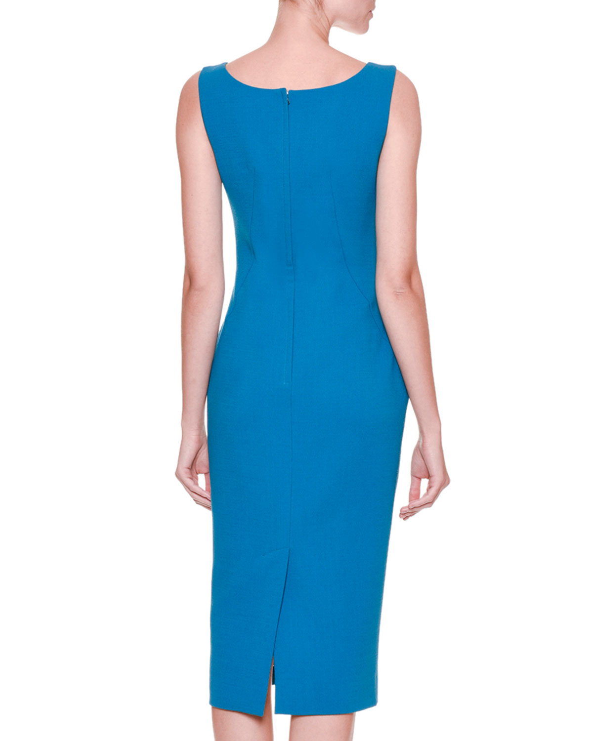 Sleeveless Round-Neck Sheath Dress, Petrol Blue
