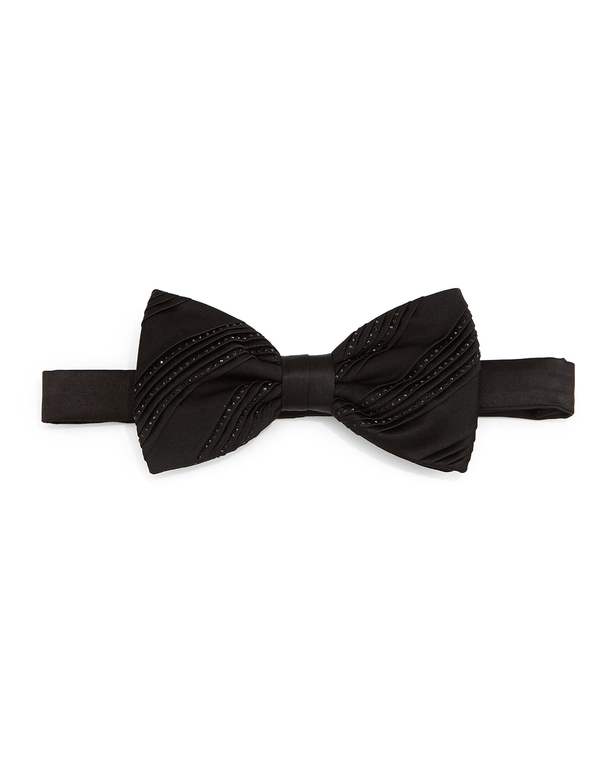 Pleated Crystal Bow Tie, Black